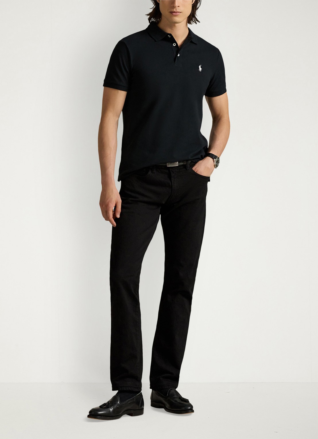 Ralph Lauren Custom slim fit polo met stretch - voorkant 4 polo black / zwart