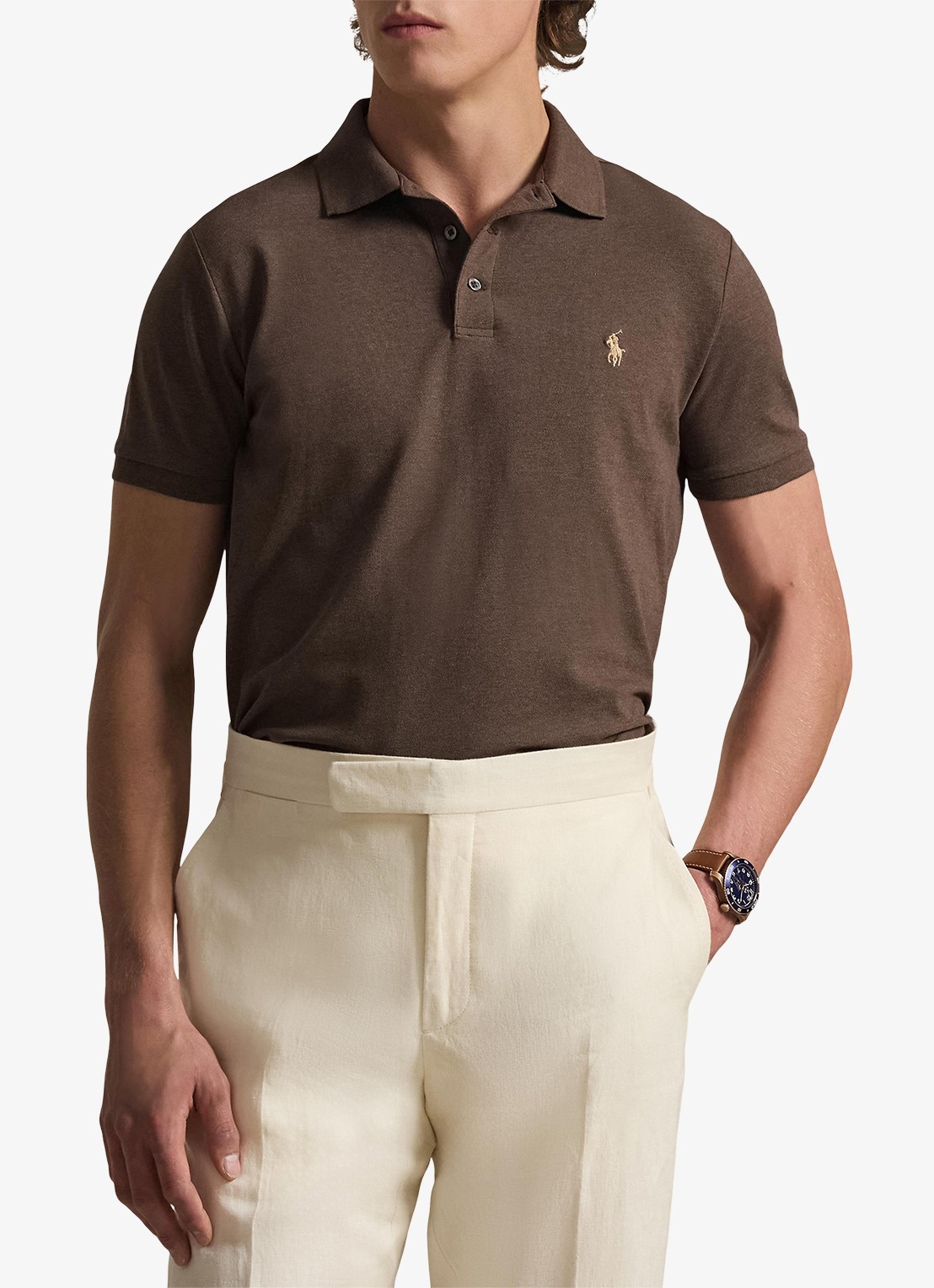 Ralph Lauren Custom slim fit polo met stretch - detail donkerbruin