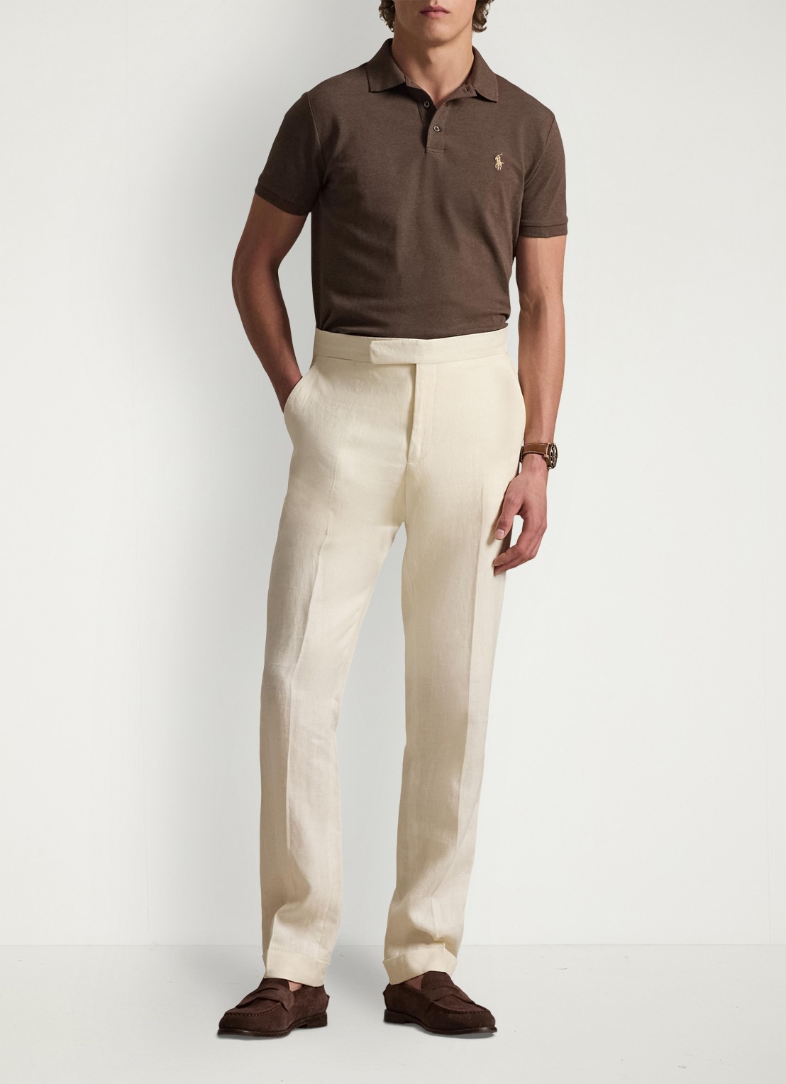 Ralph Lauren Custom slim fit polo met stretch - voorkant 4 donkerbruin