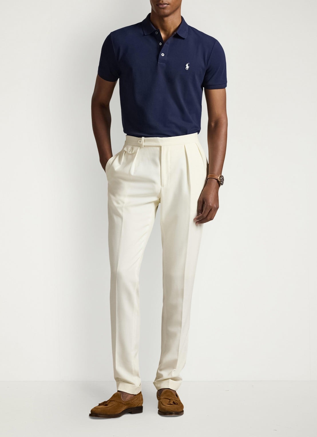 Ralph Lauren Custom slim fit polo met stretch - voorkant 5 refined navy / donkerblauw