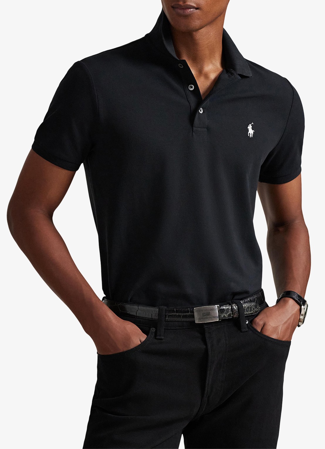Ralph Lauren Custom slim fit polo met stretch - detail polo black/smoke / zwart
