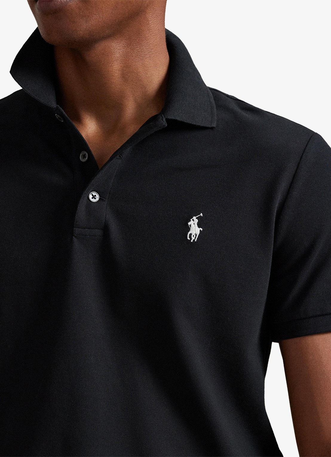 Ralph Lauren Custom slim fit polo met stretch - detail 2 polo black/smoke / zwart