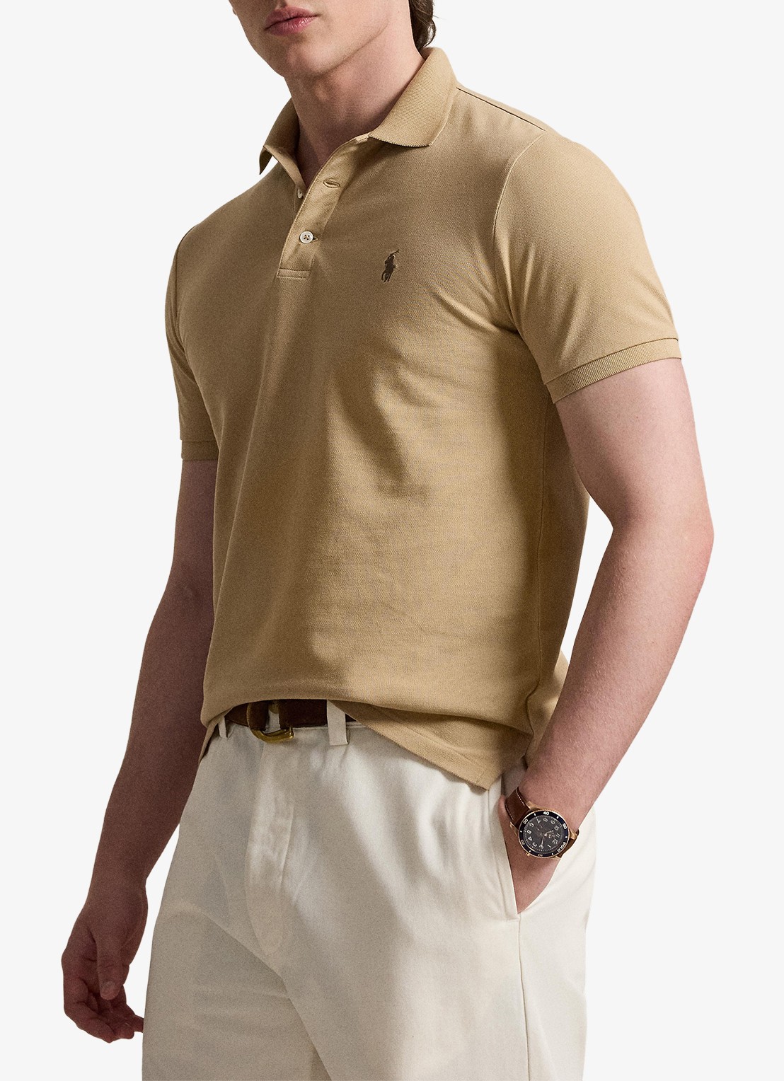Ralph Lauren Custom slim fit polo met stretch - voorkant 2 vintage khaki / khaki