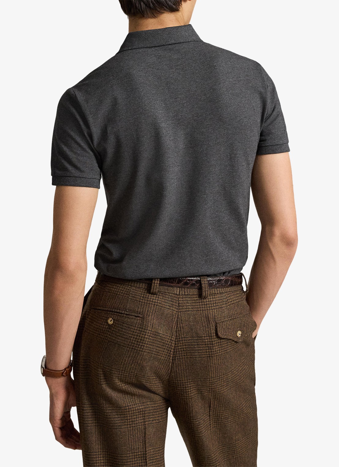 Ralph Lauren Custom slim fit polo met stretch - achterkant 5 windor heather/smoke / donkergrijs