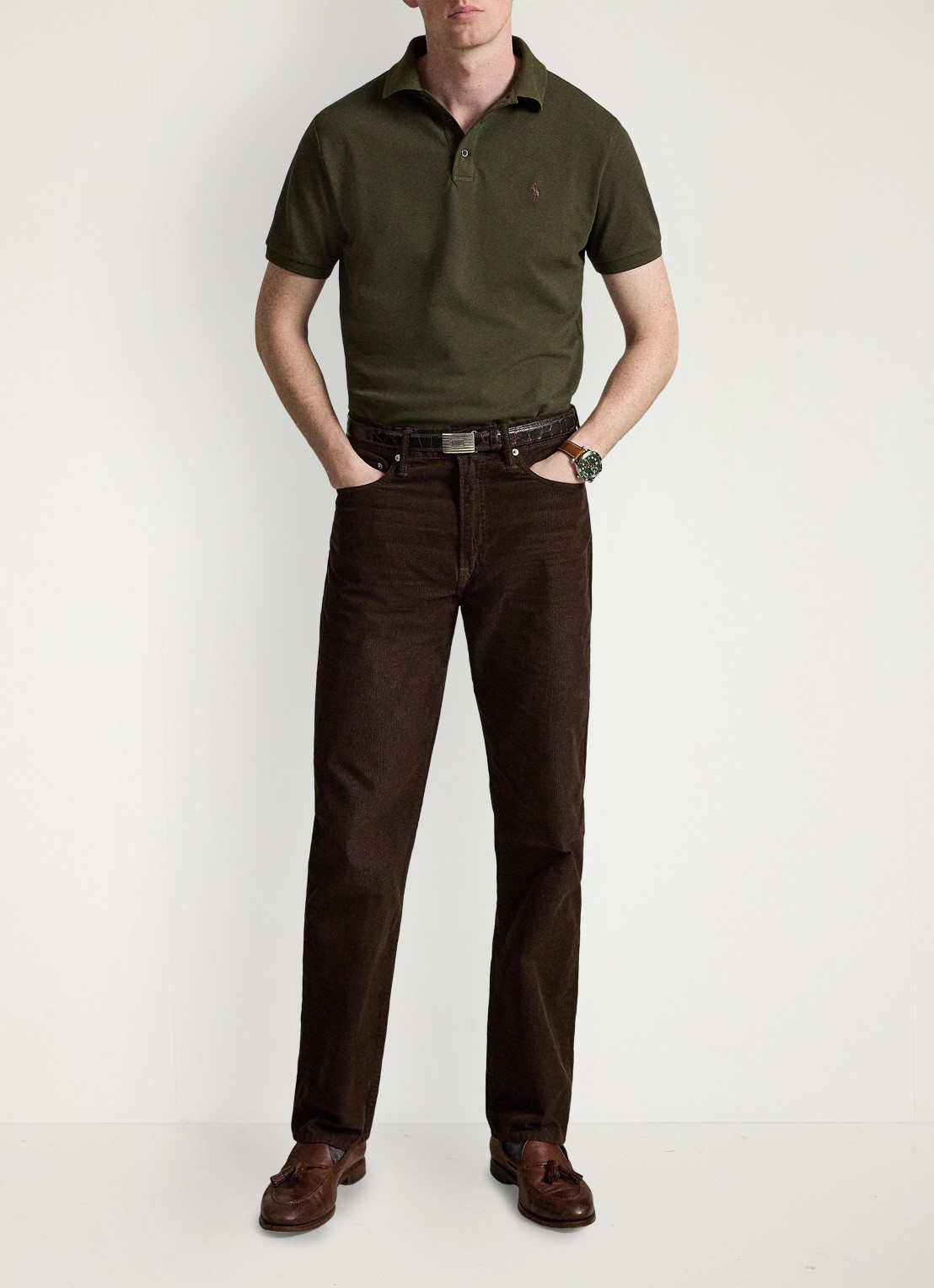 Ralph Lauren Custom slim fit polo met stretch - detail company olive/smoke / olijfgroen
