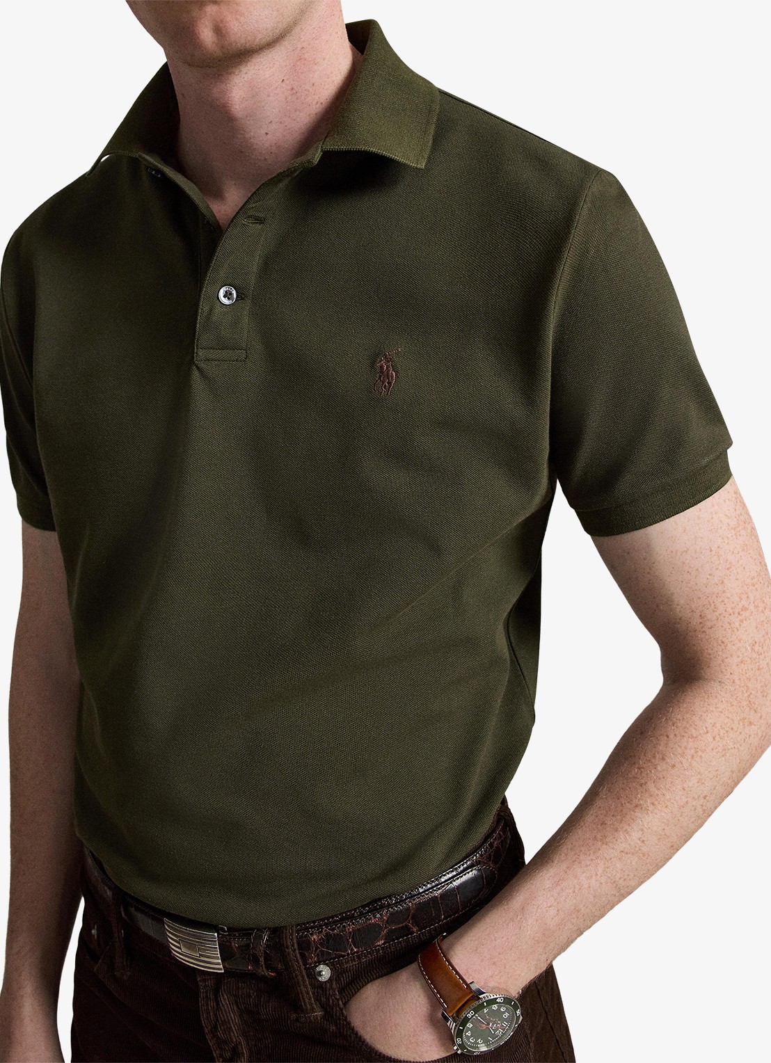 Ralph Lauren Custom slim fit polo met stretch - detail 2 company olive/smoke / olijfgroen
