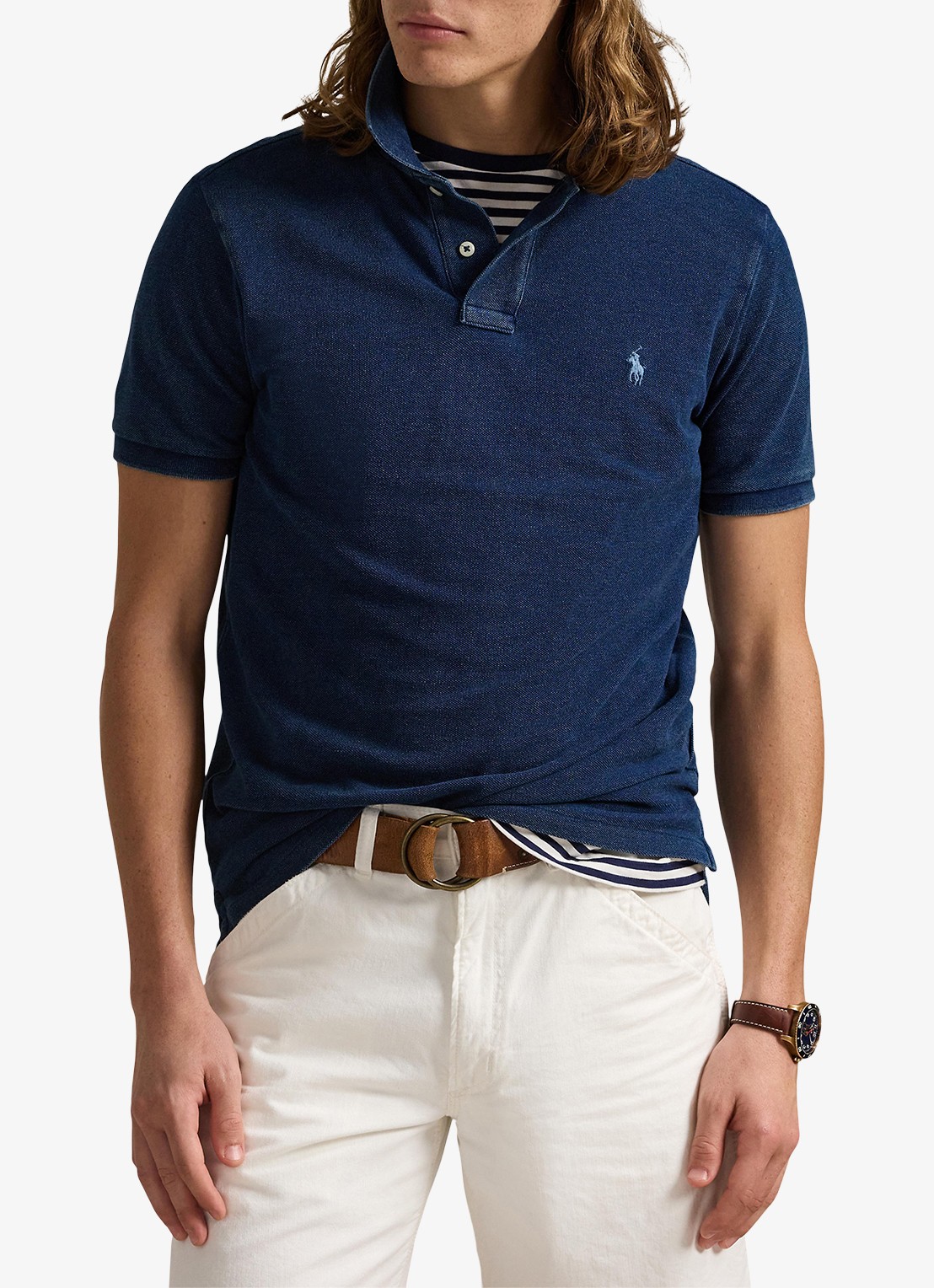 Ralph Lauren Custom slim fit polo van piqué katoen met logo - detail 4 dark indigo / donkerblauw