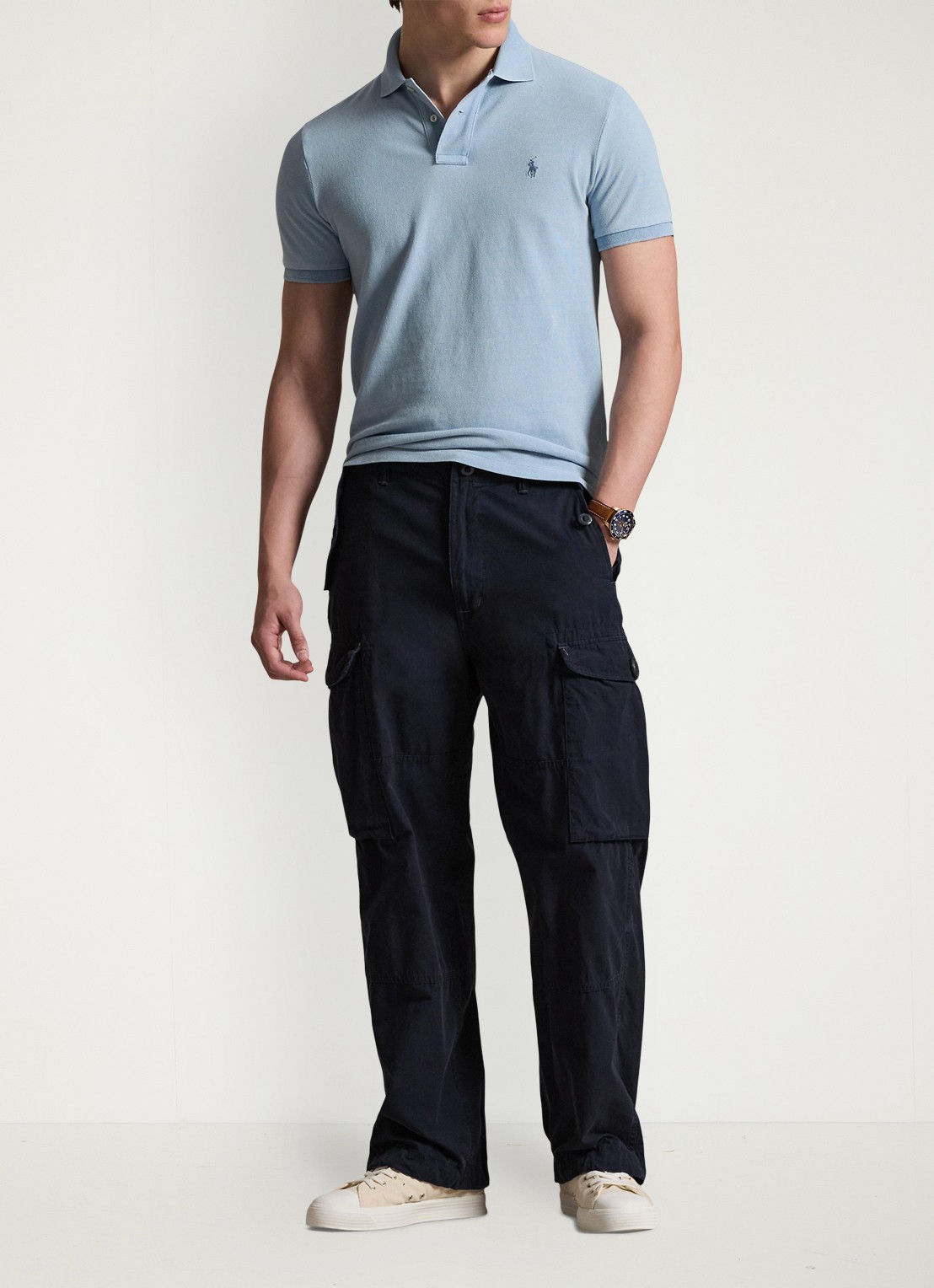 Ralph Lauren Custom slim fit polo van piqué katoen met logo - voorkant 4 light indigo / lichtblauw