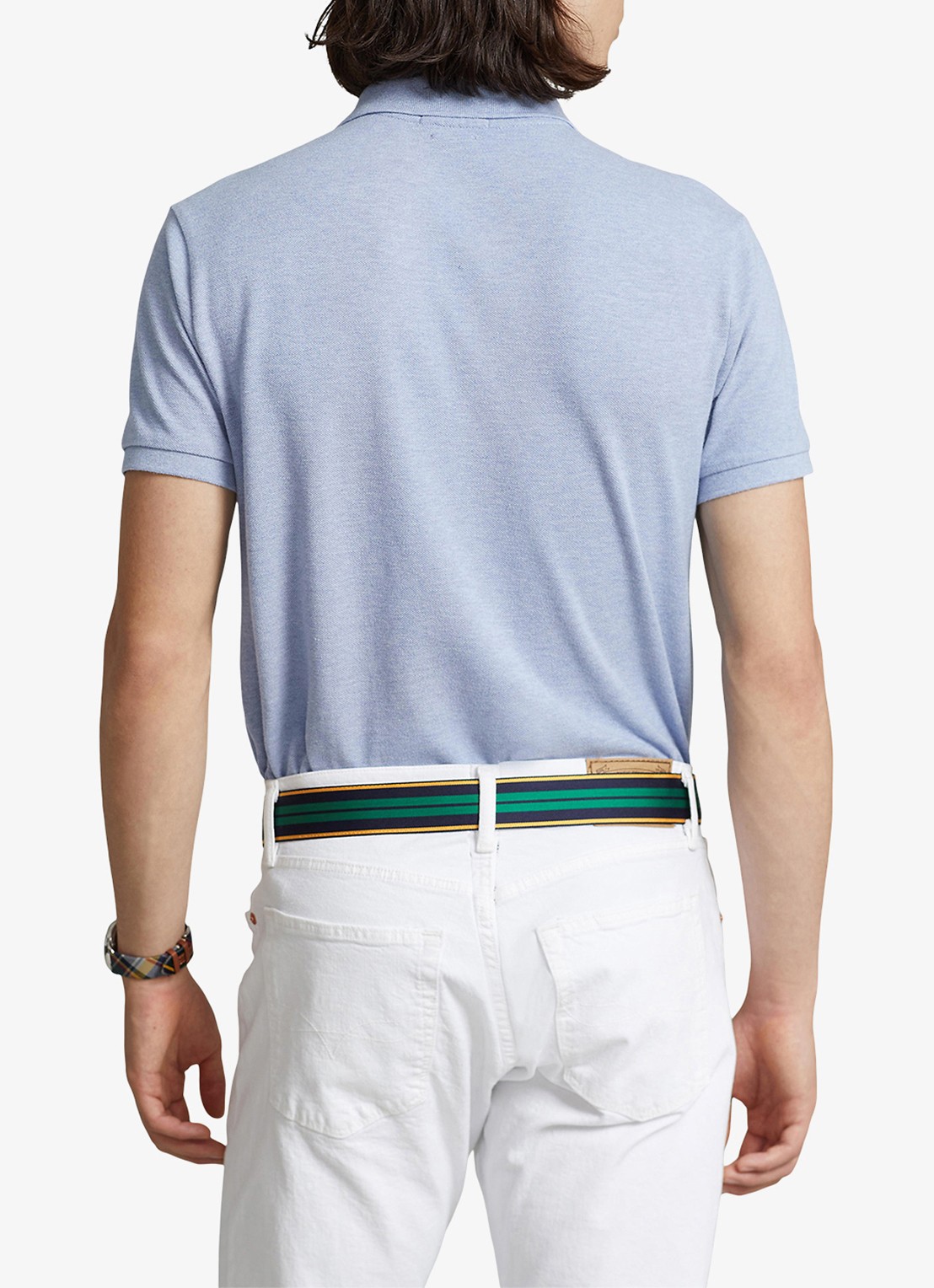 Ralph Lauren Custom slim fit polo van piqué katoen met logoborduring - achterkant 5 jamaica heather / lichtblauw
