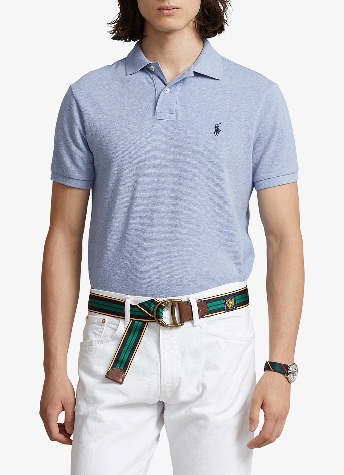 Ralph Lauren Custom slim fit polo van piqué katoen met logoborduring - detail jamaica heather / lichtblauw
