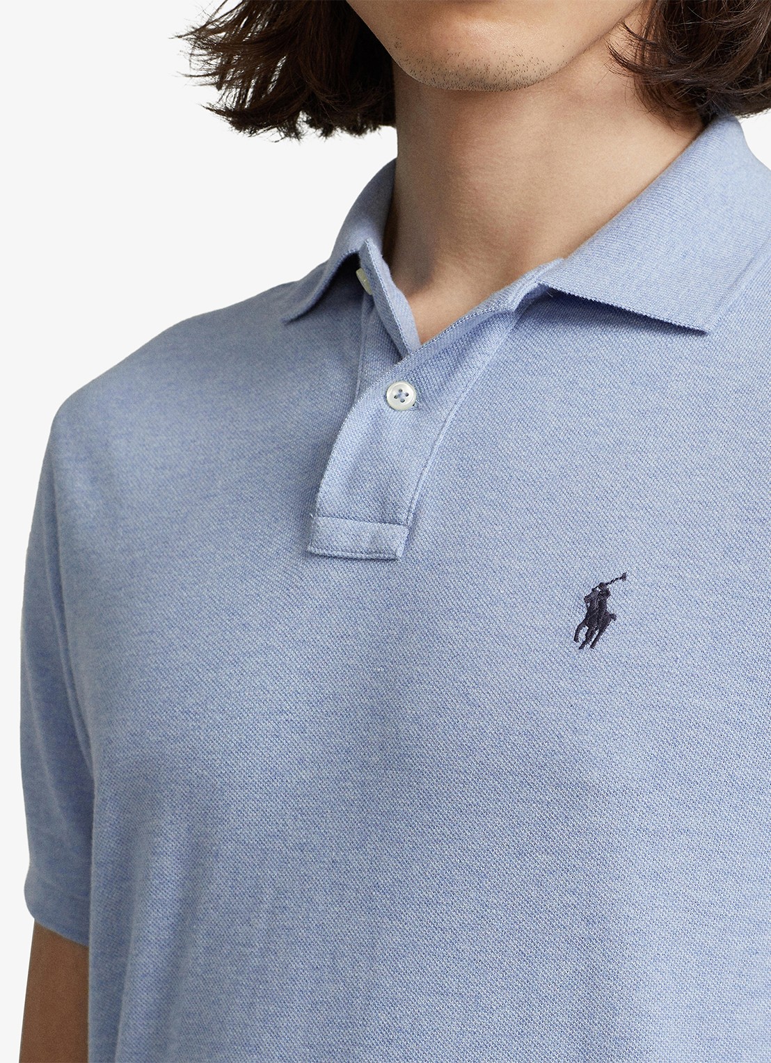 Ralph Lauren Custom slim fit polo van piqué katoen met logoborduring - detail 2 jamaica heather / lichtblauw