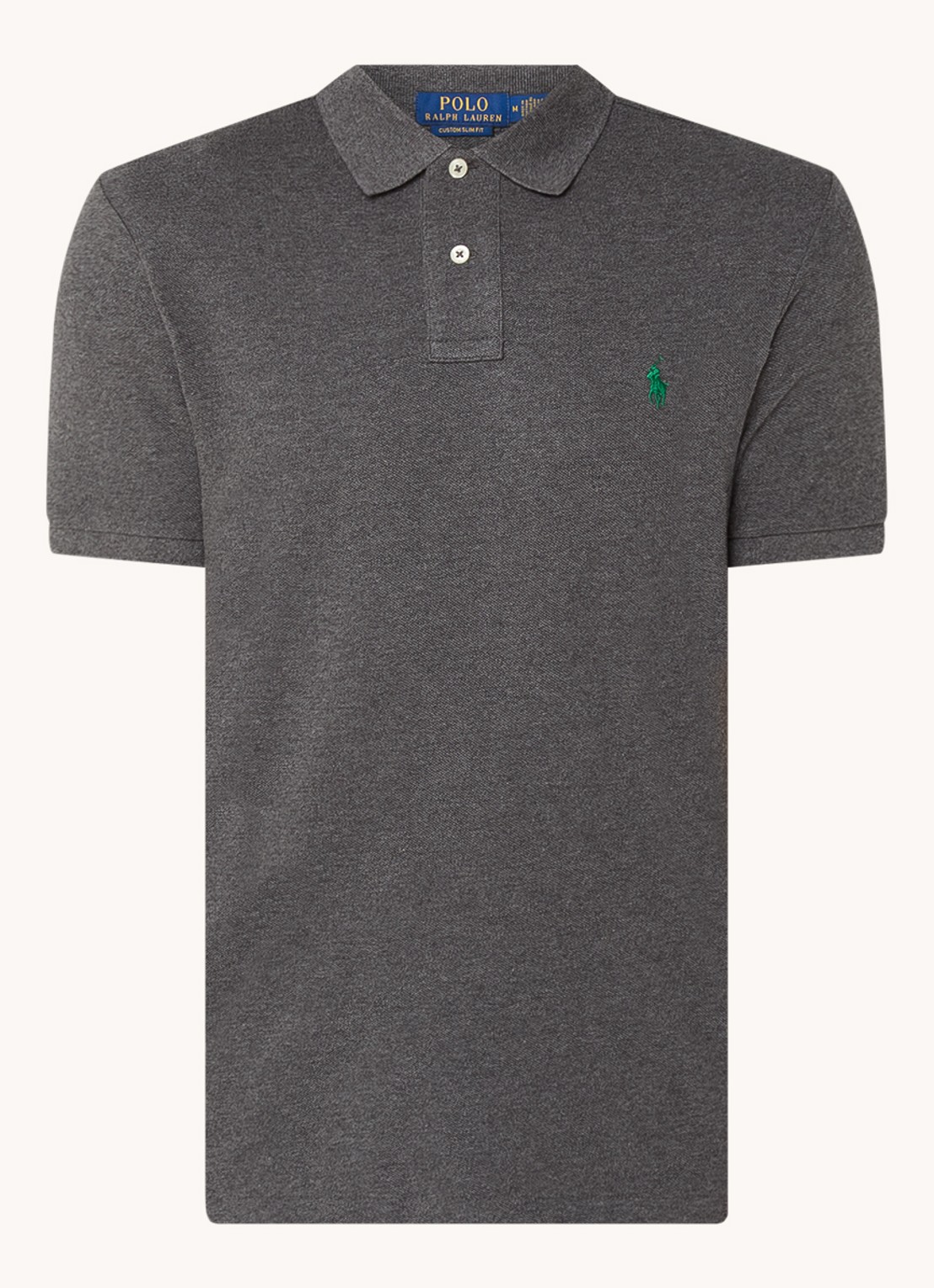Ralph Lauren Custom slim fit polo van piqué katoen met logoborduring - voorkant 2 lichtgrijs