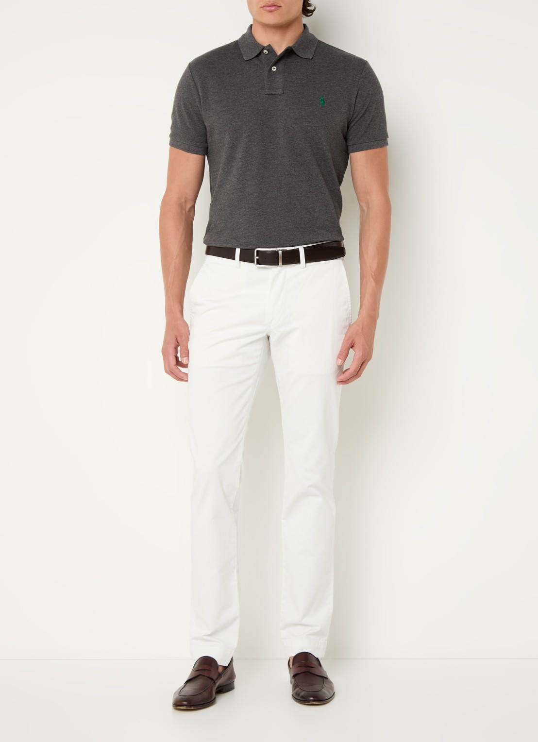 Ralph Lauren Custom slim fit polo van piqué katoen met logoborduring - voorkant 3 lichtgrijs