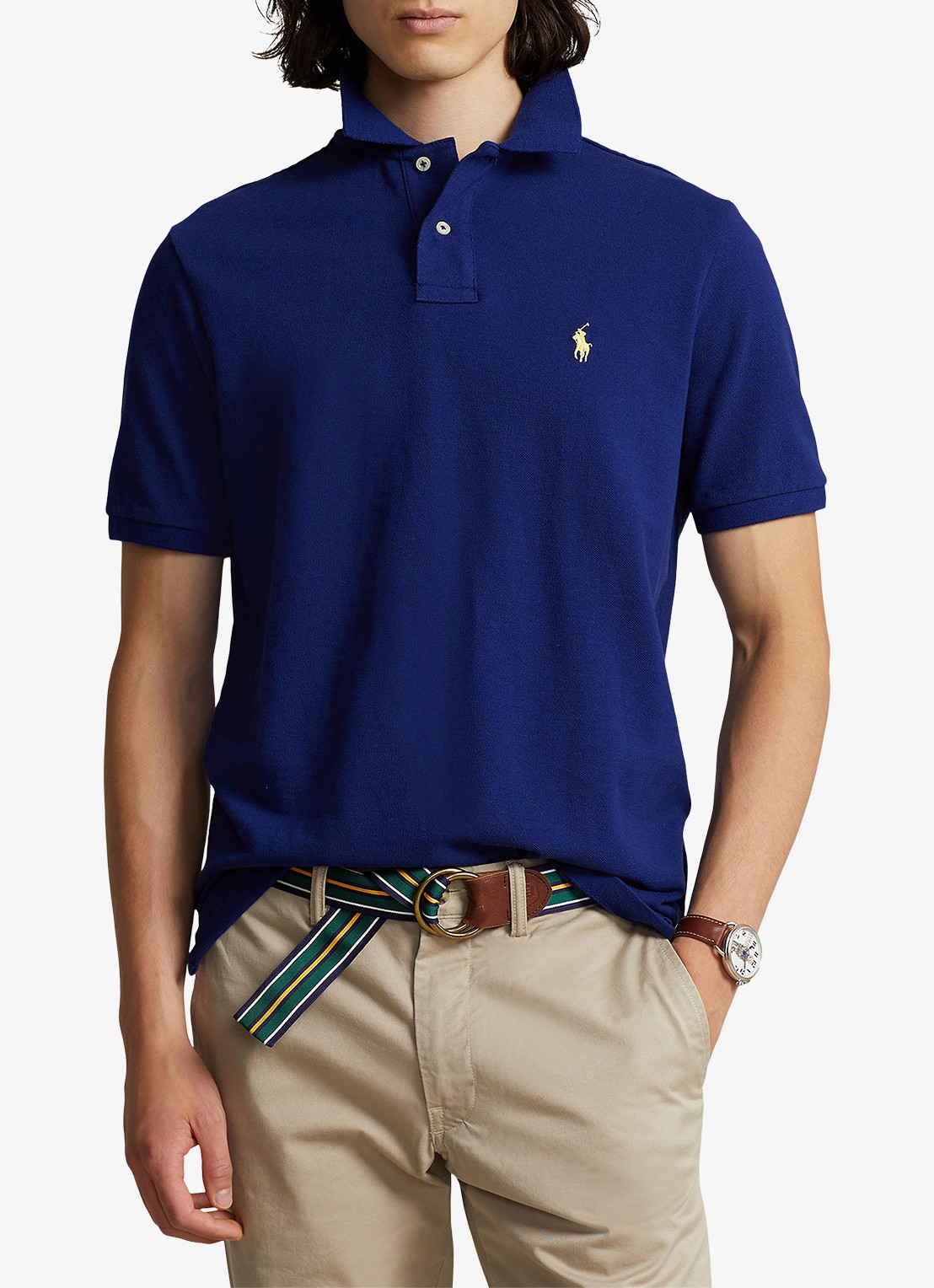 Ralph Lauren Custom slim fit polo van piqué katoen met logoborduring - detail 4 fall royal/c1229