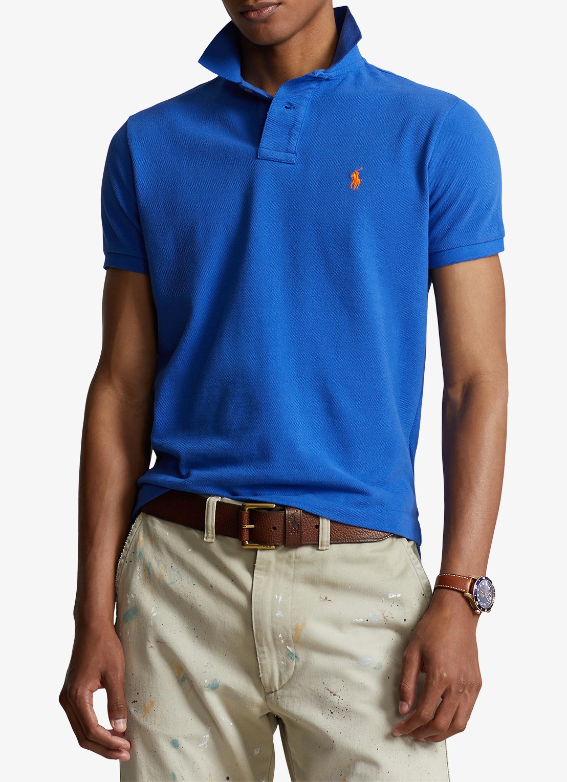 Ralph Lauren Custom slim fit polo van piqué katoen met logoborduring - detail new iris blue / blauw