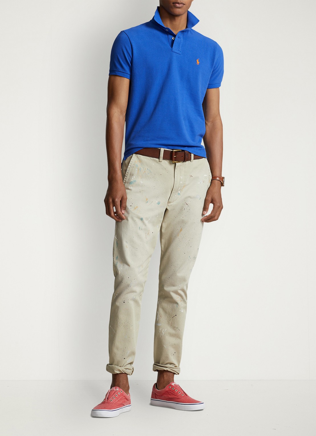 Ralph Lauren Custom slim fit polo van piqué katoen met logoborduring - voorkant 5 new iris blue / blauw