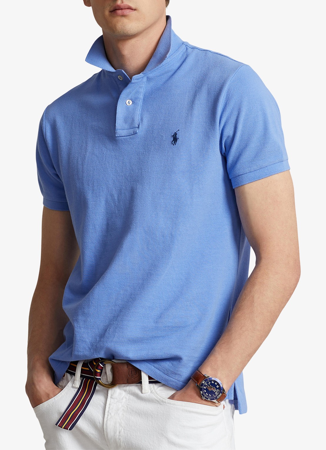 Ralph Lauren Custom slim fit polo van piqué katoen met logoborduring - detail 4 harbor island blue/c7998