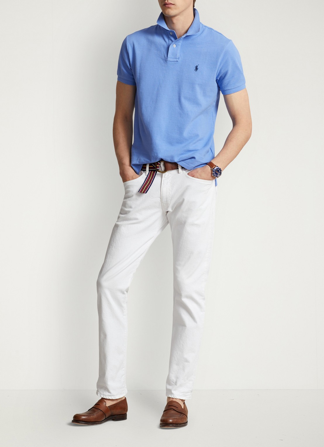 Ralph Lauren Custom slim fit polo van piqué katoen met logoborduring - voorkant 3 harbor island blue/c7998