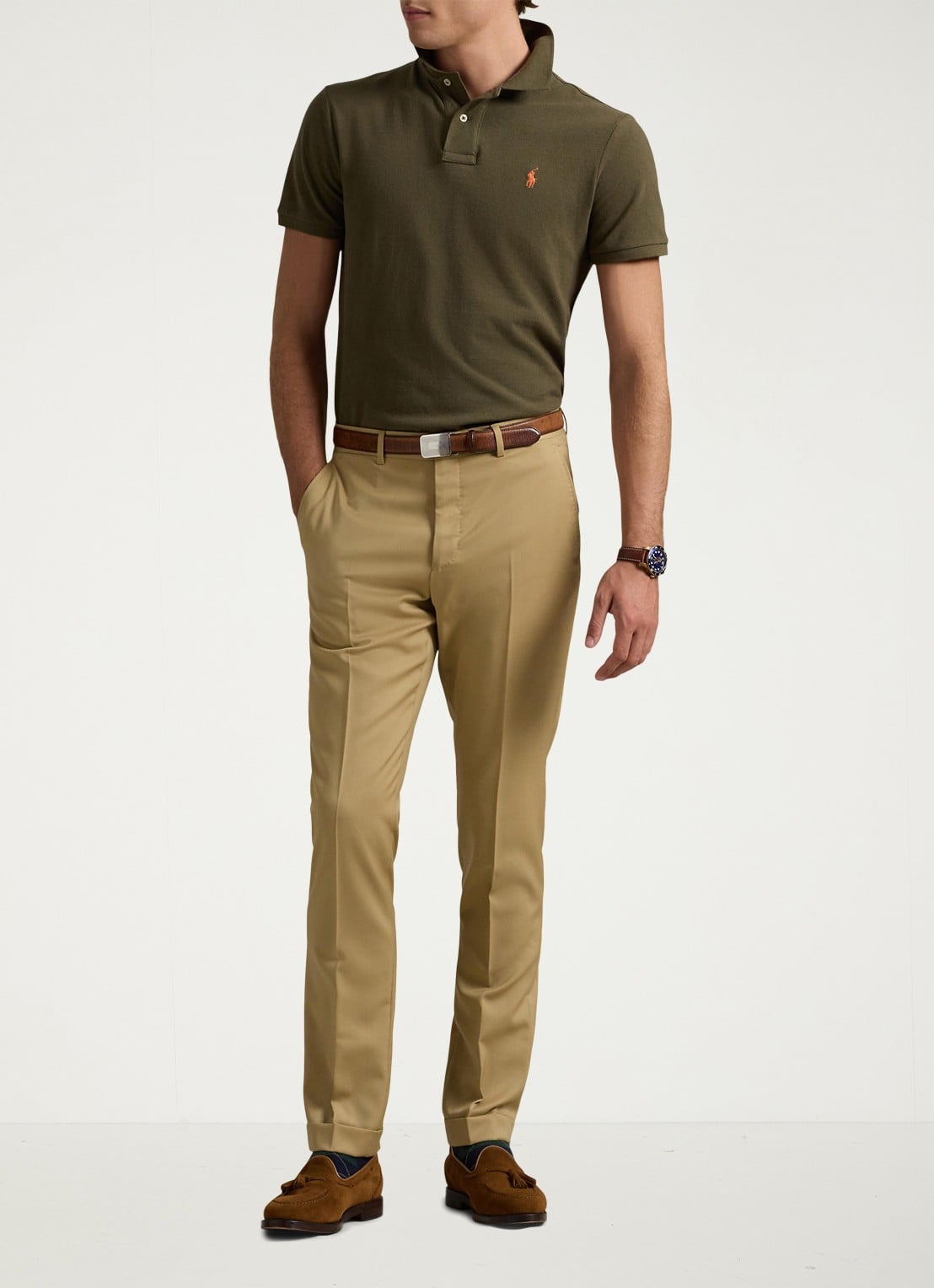 Ralph Lauren Custom slim fit polo van piqué katoen met logoborduring - voorkant 2 defender green/c2226