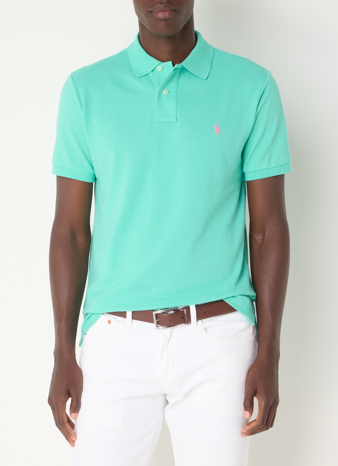 Ralph Lauren Custom slim fit polo van piqué katoen met logoborduring - detail 4 sunset green/c3125