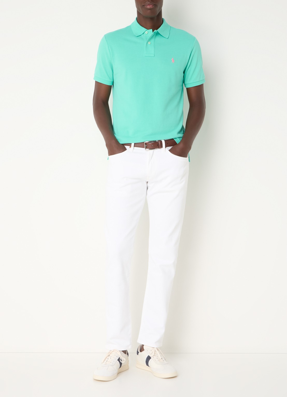 Ralph Lauren Custom slim fit polo van piqué katoen met logoborduring - voorkant 3 sunset green/c3125