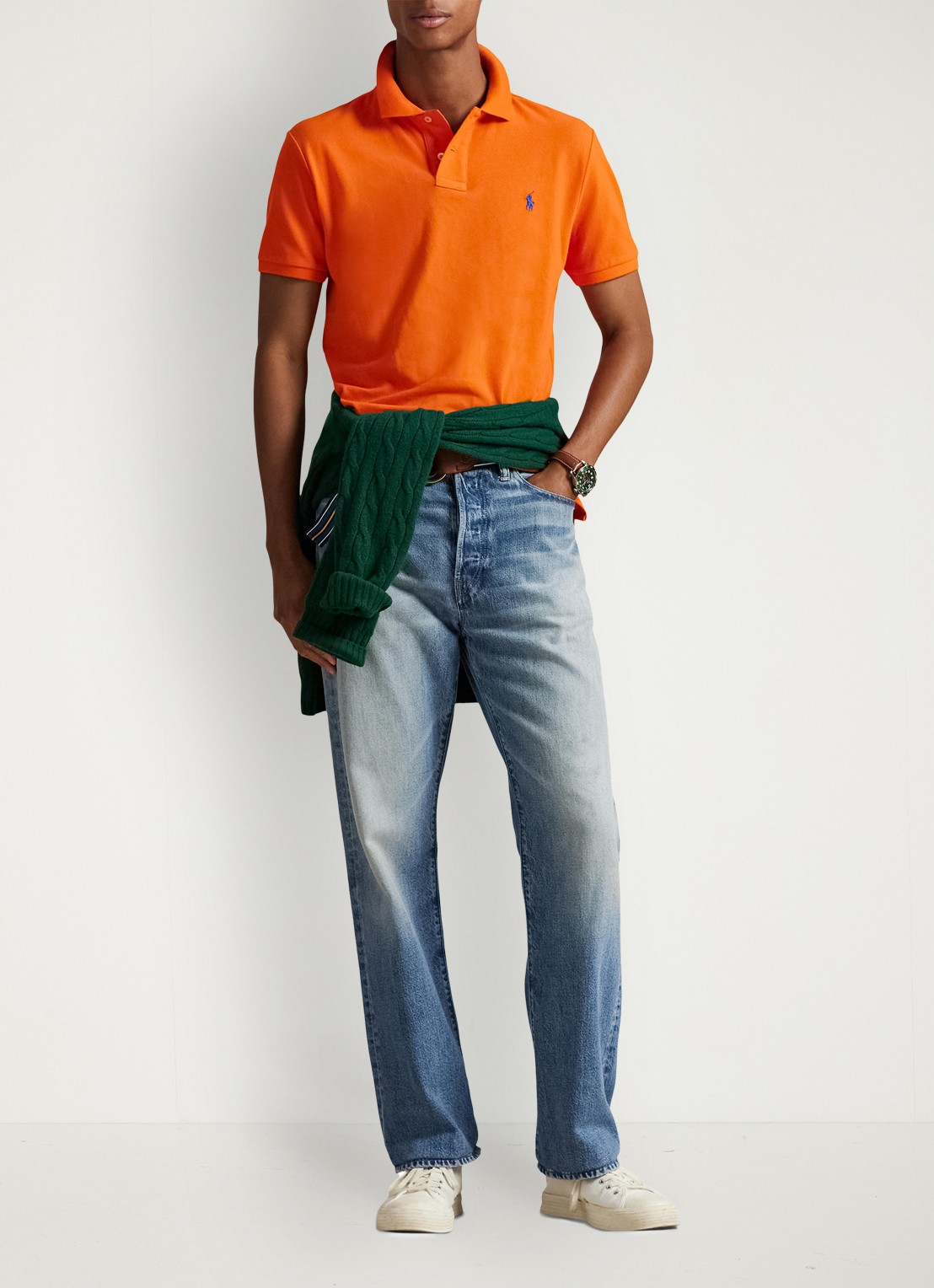 Ralph Lauren Custom slim fit polo van piqué katoen met logoborduring - voorkant 3 sailing orange/c7318