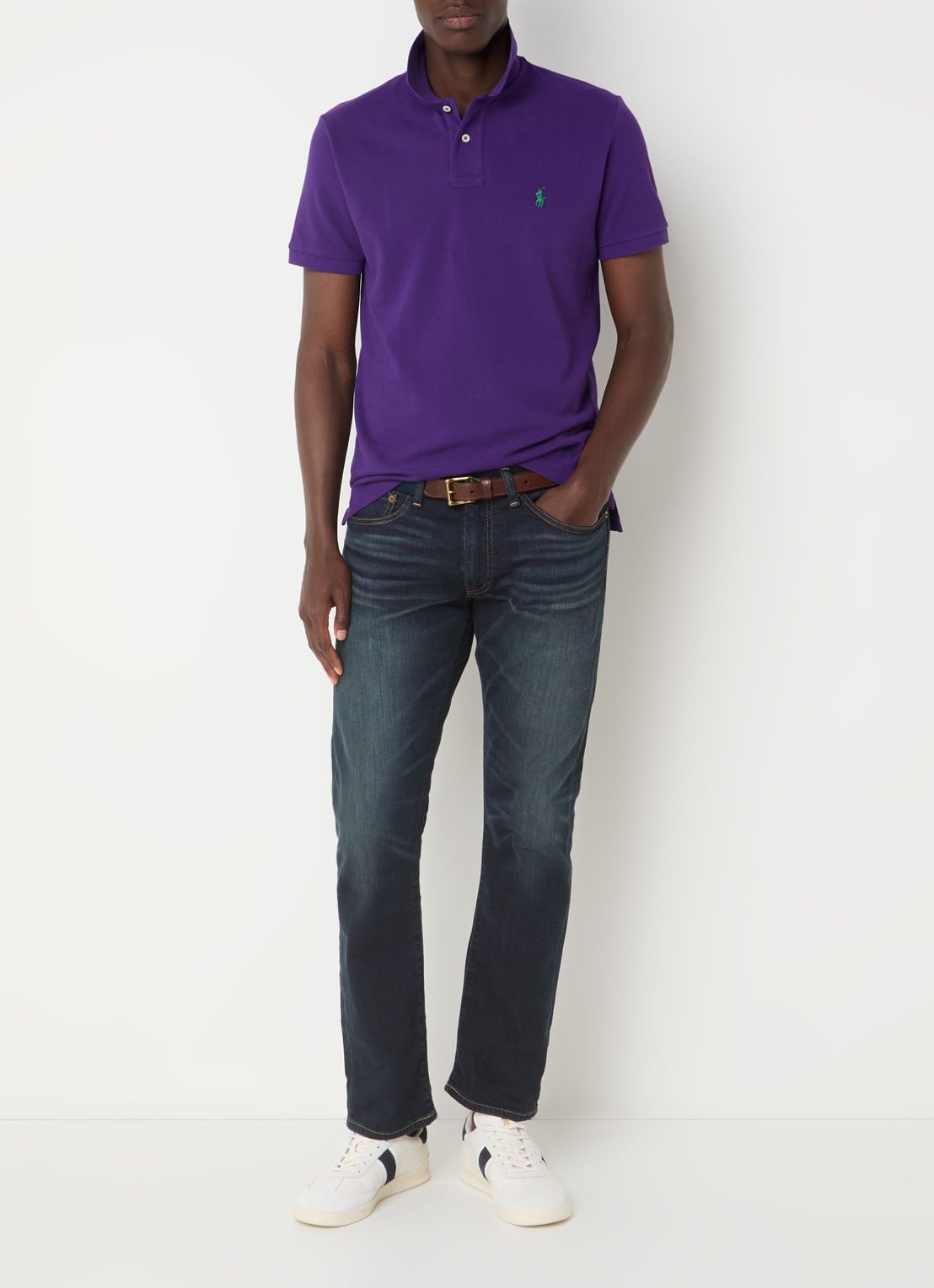 Ralph Lauren Custom slim fit polo van piqué katoen met logoborduring - voorkant 9 chalet purple/c5229