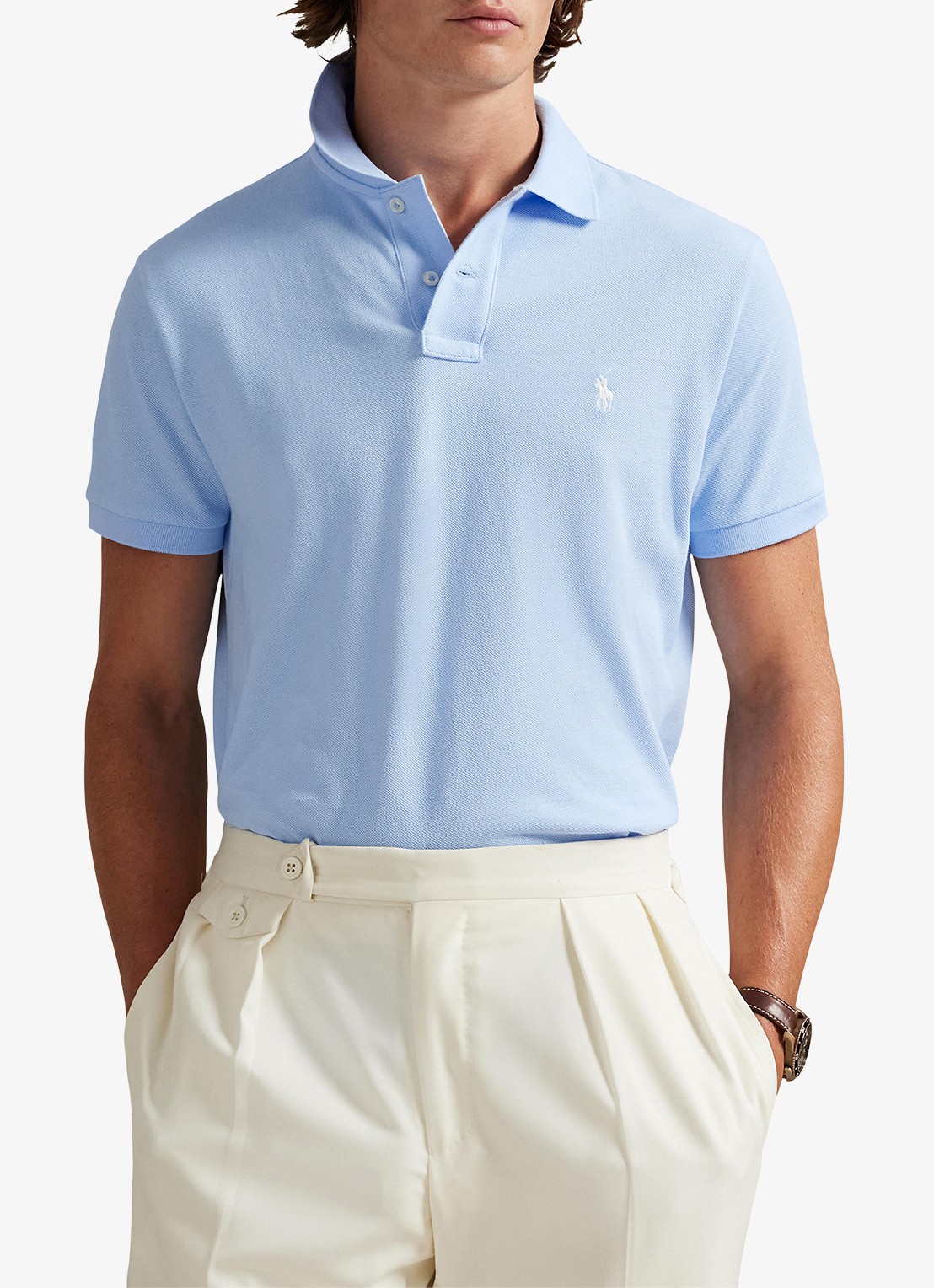Ralph Lauren Custom slim fit polo van piqué katoen met logoborduring - detail 3 office blue / blauw
