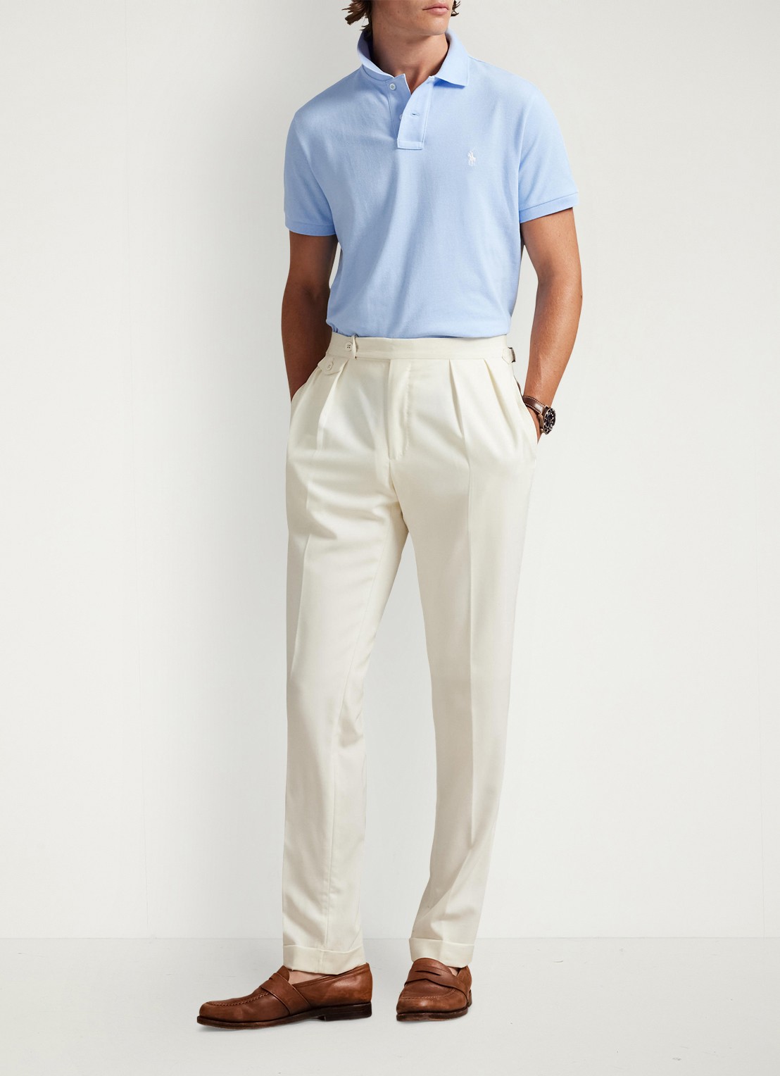 Ralph Lauren Custom slim fit polo van piqué katoen met logoborduring - voorkant 2 office blue / blauw