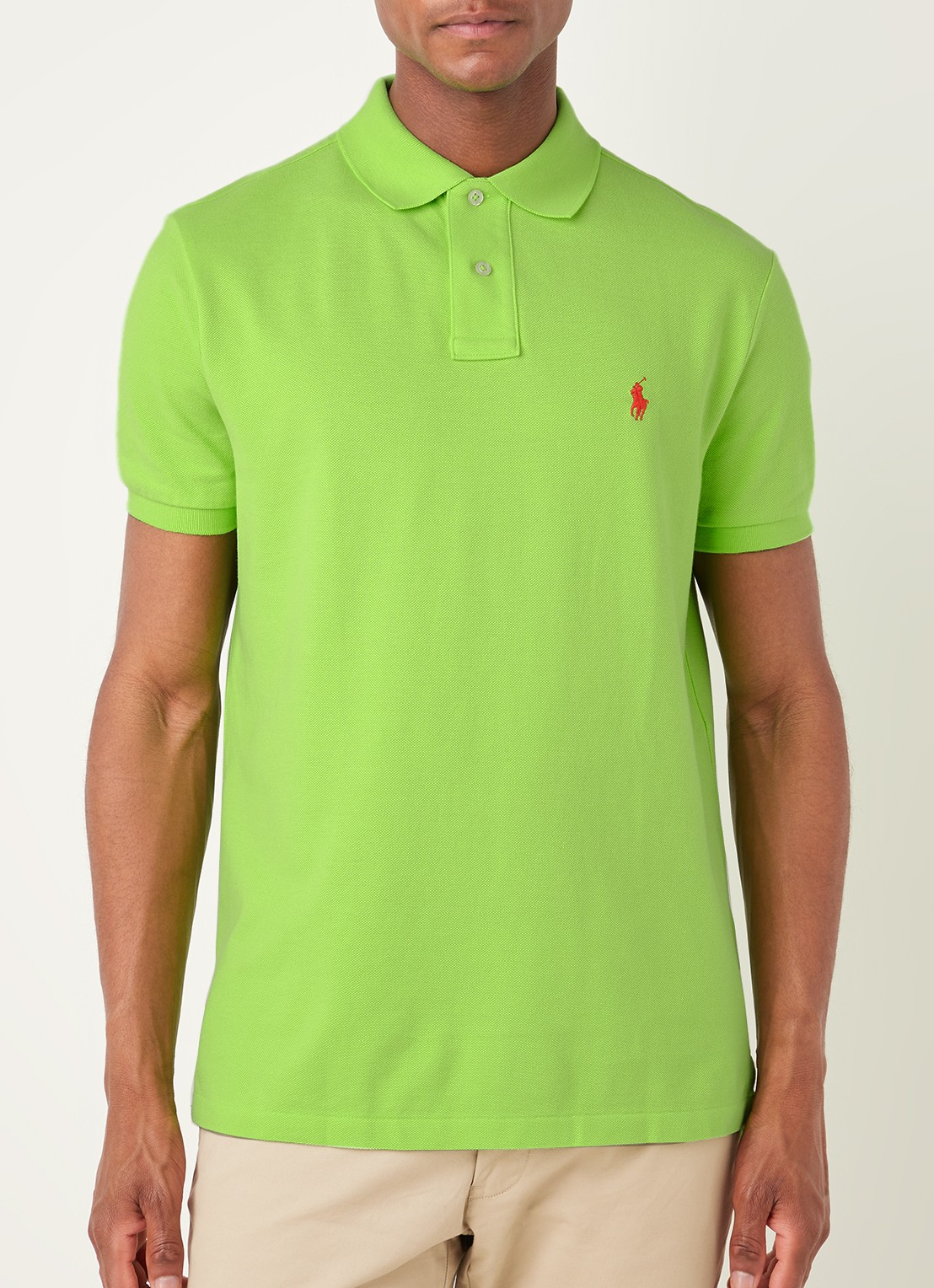Ralph Lauren Custom slim fit polo van piqué katoen met logoborduring - detail kiwi lime / groen