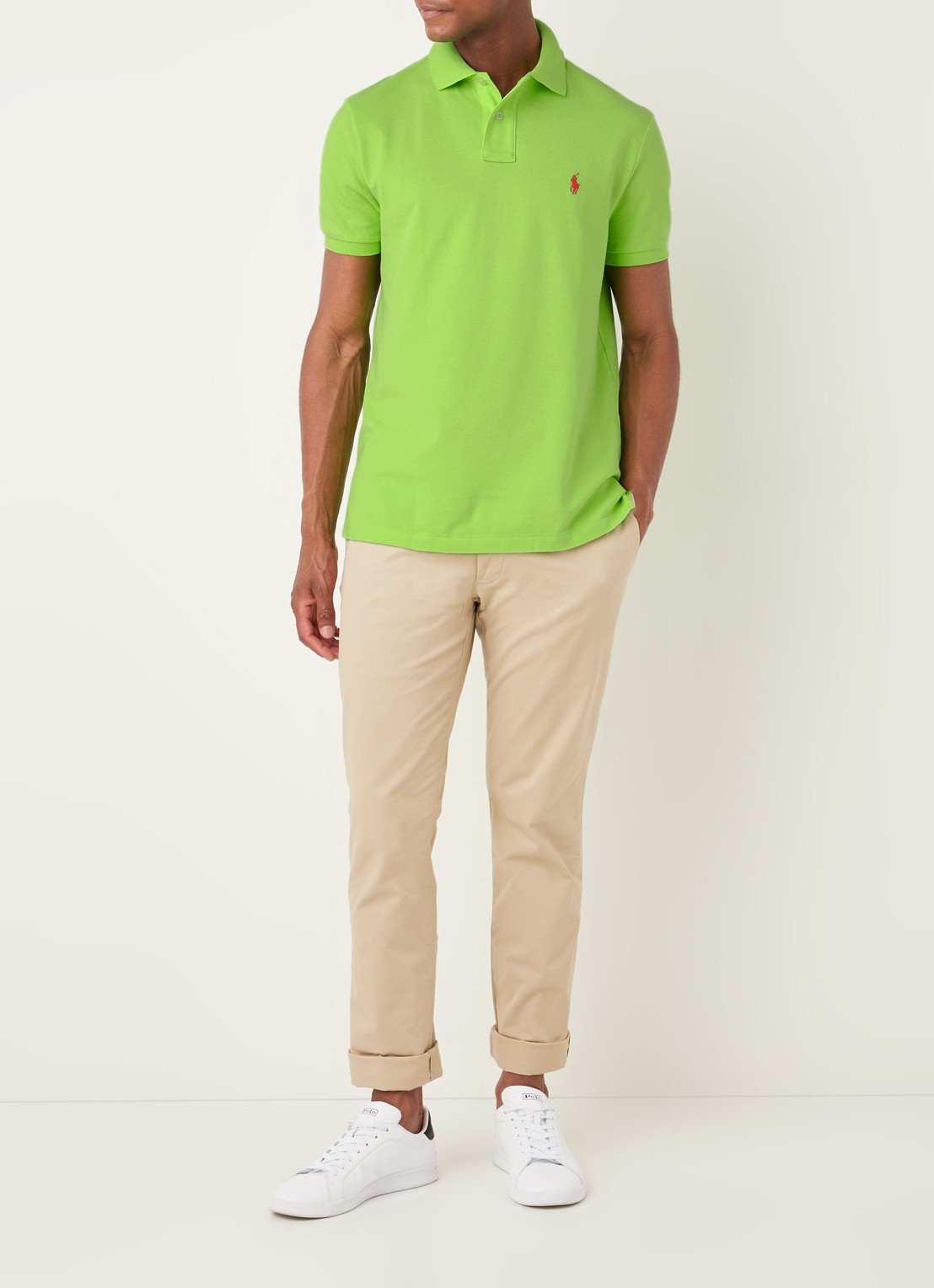Ralph Lauren Custom slim fit polo van piqué katoen met logoborduring - voorkant 3 kiwi lime / groen