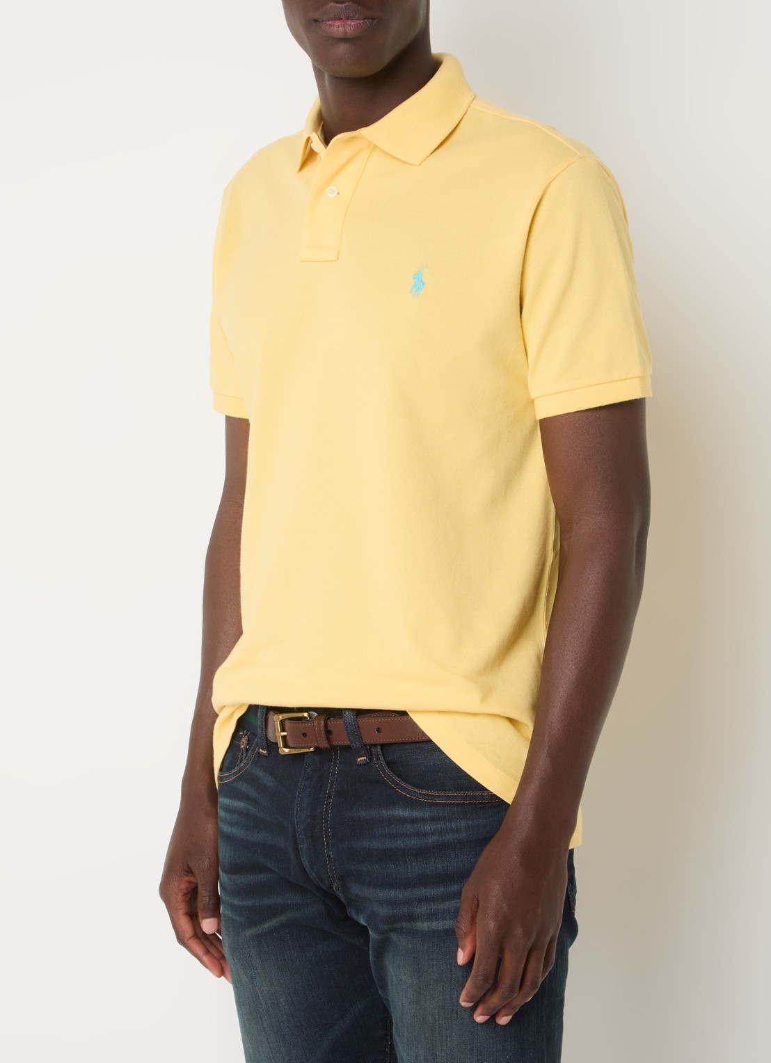 Ralph Lauren Custom slim fit polo van piqué katoen met logoborduring - detail 3 corn yellow/c6103