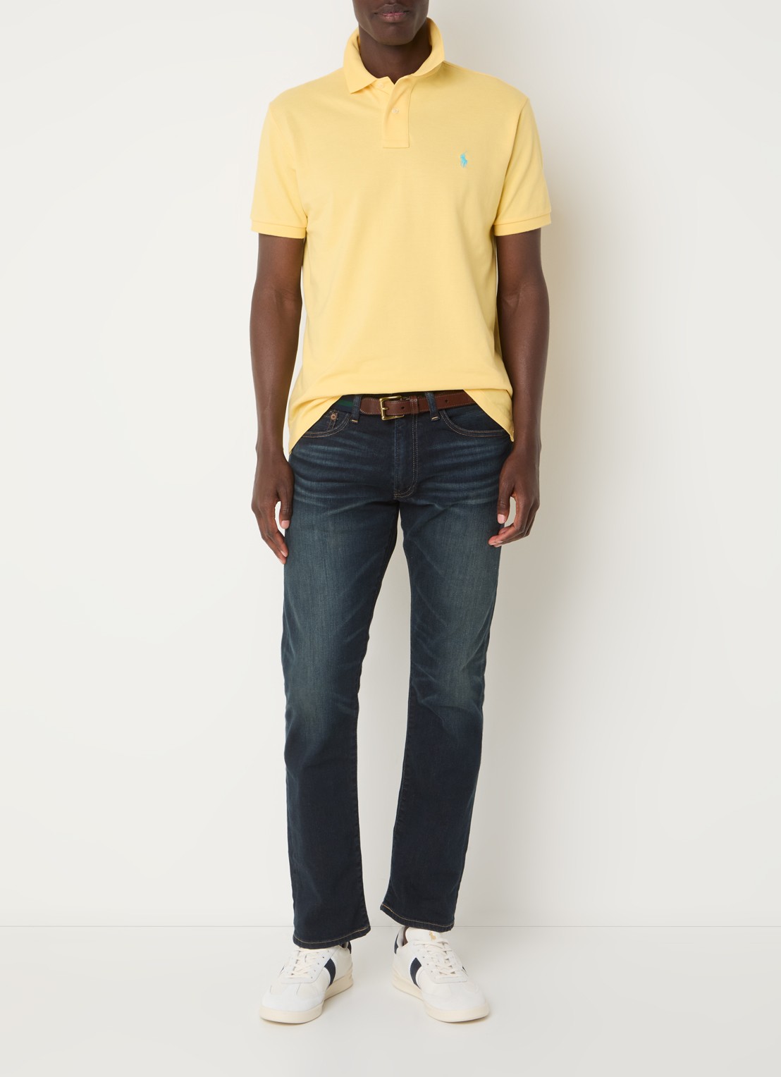 Ralph Lauren Custom slim fit polo van piqué katoen met logoborduring - voorkant 2 corn yellow/c6103