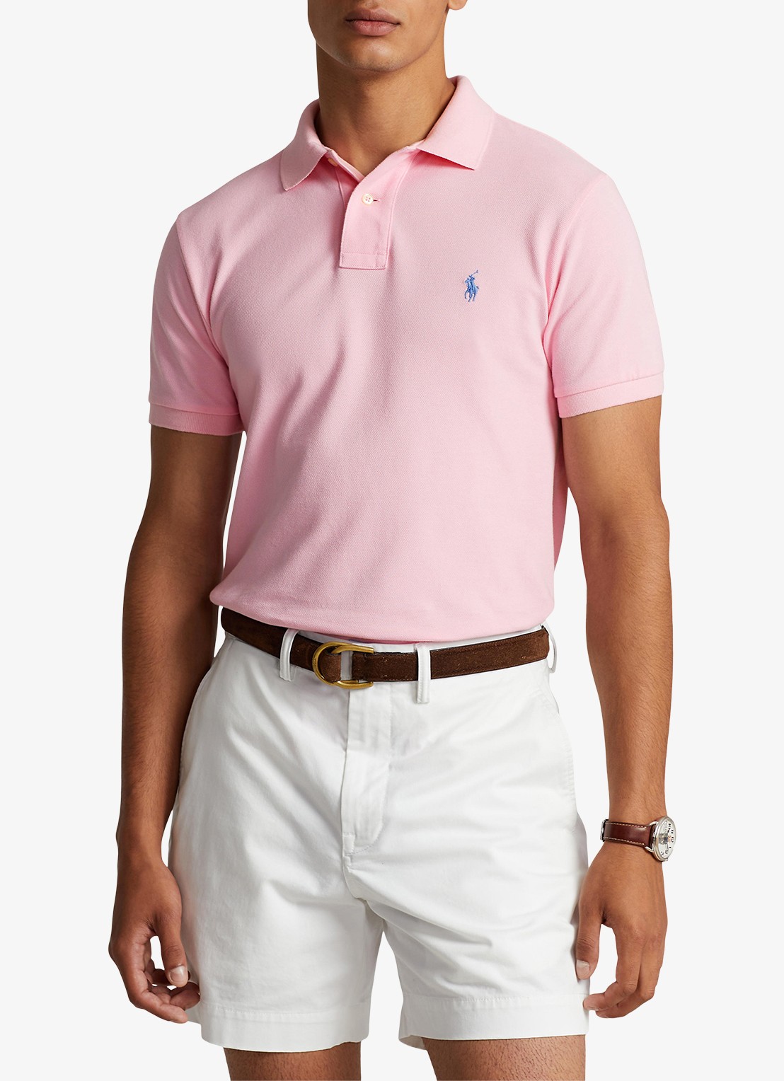 Ralph Lauren Custom slim fit polo van piqué katoen met logoborduring - detail 6 carmel pink / lichtroze