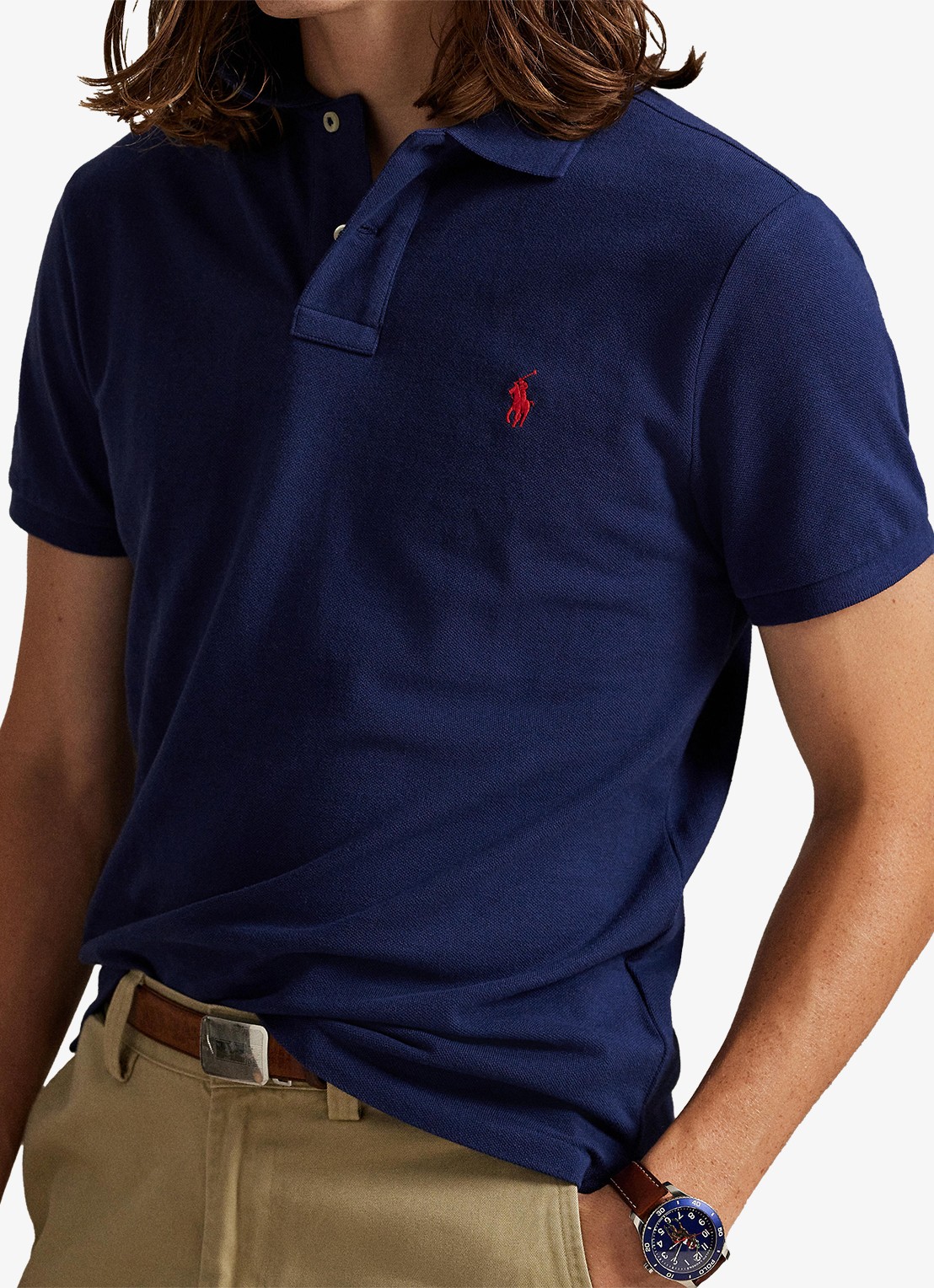 Ralph Lauren Custom slim fit polo van piqué katoen met logoborduring - detail 5 newport navy / blauw