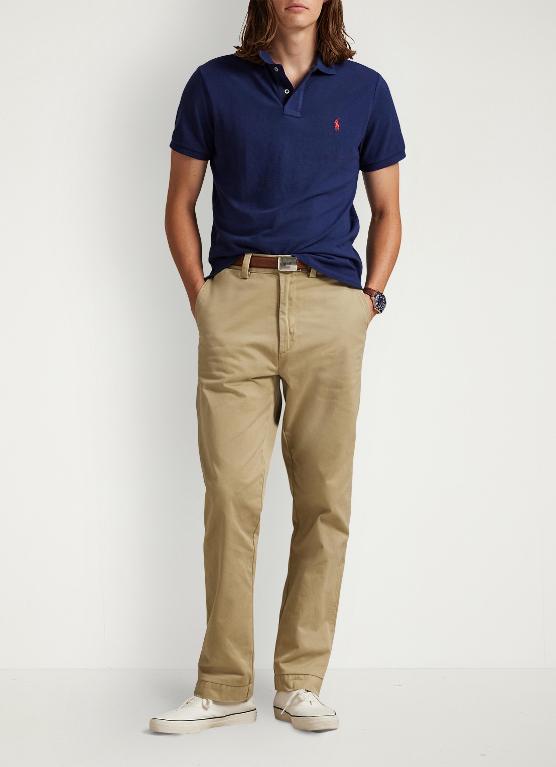Ralph Lauren Custom slim fit polo van piqué katoen met logoborduring - voorkant 2 newport navy / blauw