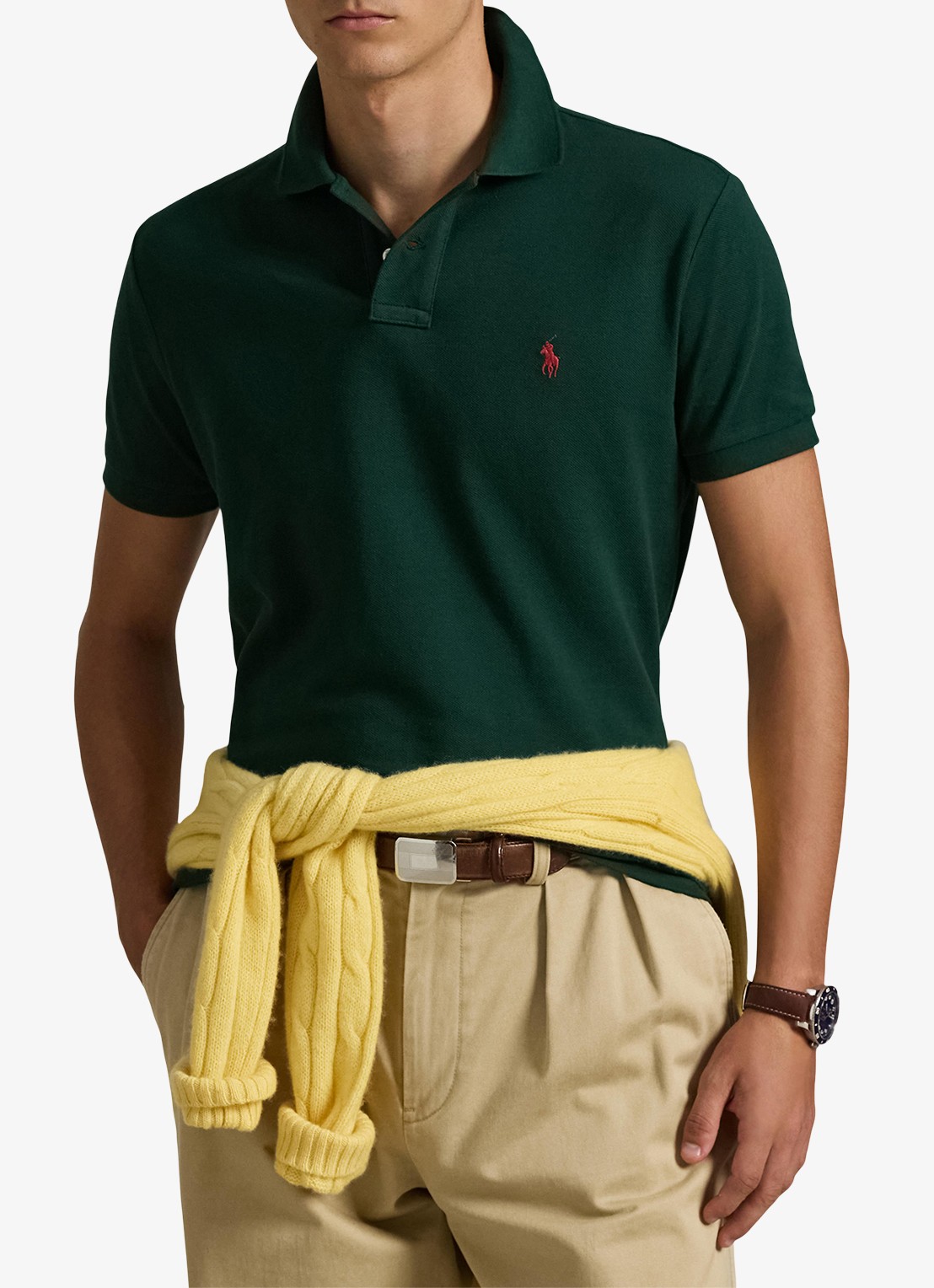 Ralph Lauren Custom slim fit polo van piqué katoen met logoborduring - detail 4 college green / groen