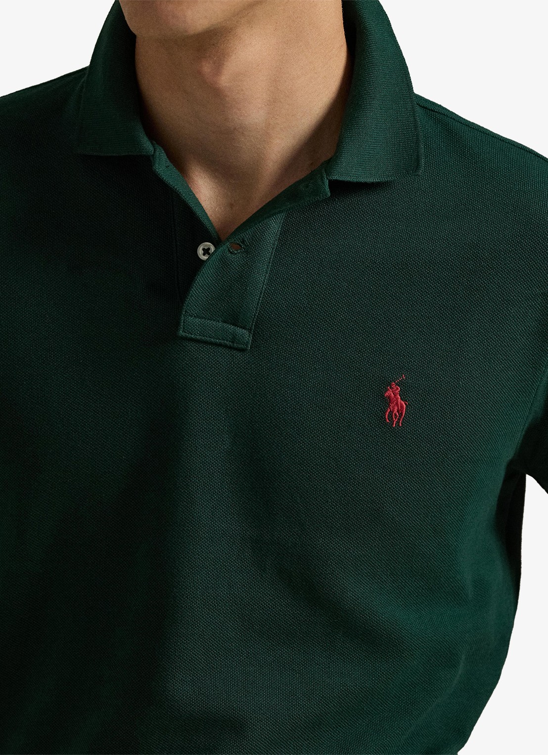 Ralph Lauren Custom slim fit polo van piqué katoen met logoborduring - detail 5 college green / groen