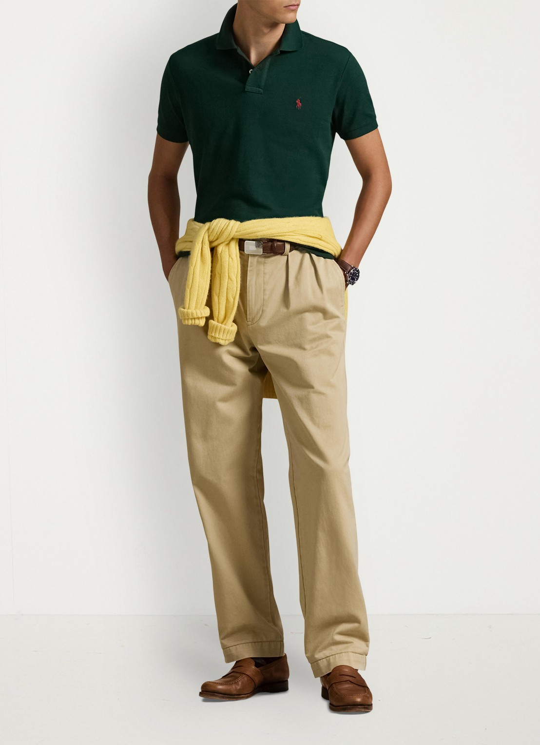 Ralph Lauren Custom slim fit polo van piqué katoen met logoborduring - voorkant 3 college green / groen