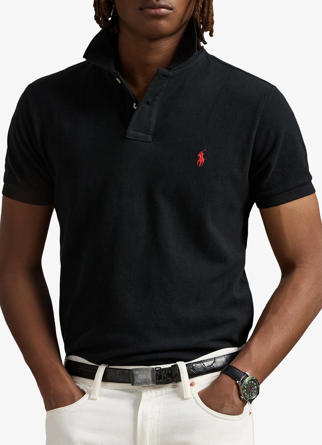 Ralph Lauren Custom slim fit polo van piqué katoen met logoborduring - detail polo black/c3870