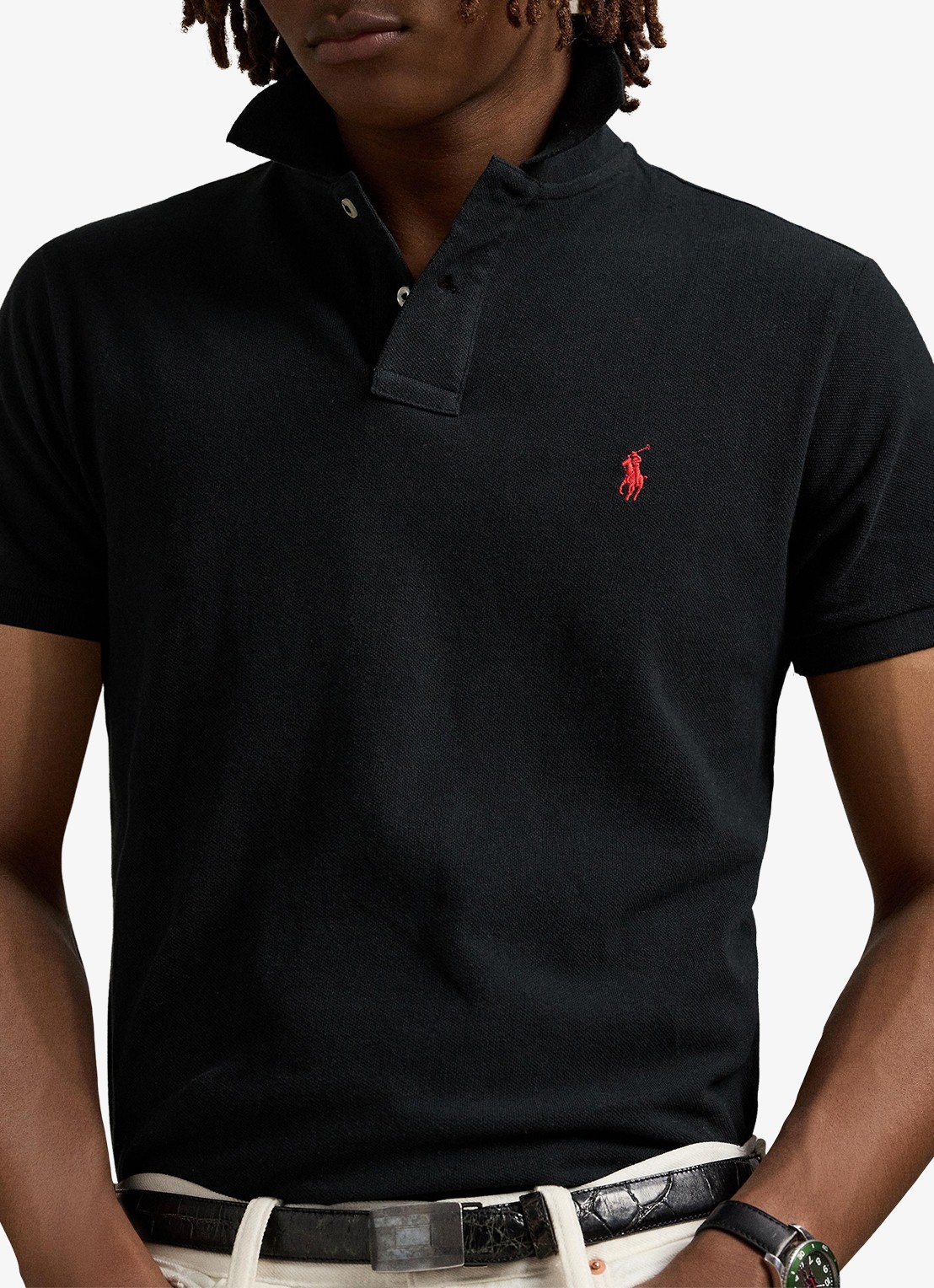 Ralph Lauren Custom slim fit polo van piqué katoen met logoborduring - detail 2 polo black/c3870