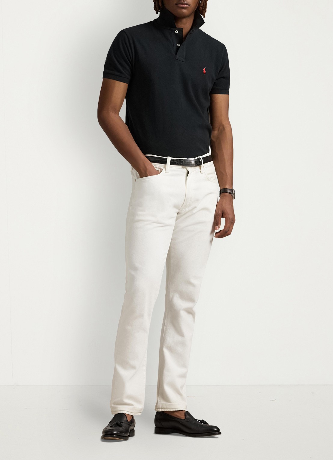 Ralph Lauren Custom slim fit polo van piqué katoen met logoborduring - voorkant 4 polo black/c3870
