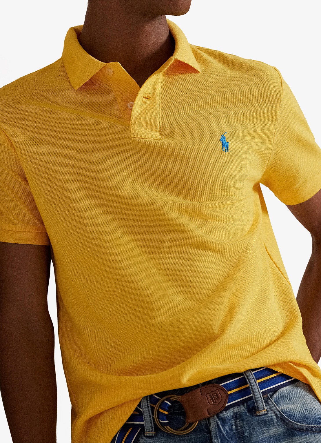 Ralph Lauren Custom slim fit polo van piqué katoen met logoborduring - detail 7 yellowfin/c7370