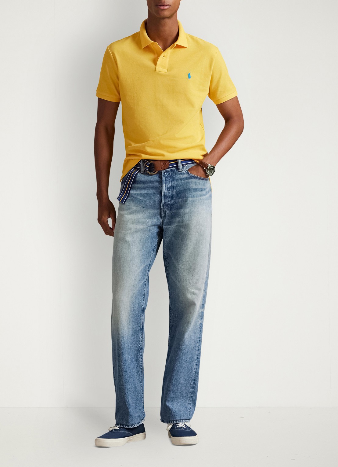 Ralph Lauren Custom slim fit polo van piqué katoen met logoborduring - voorkant 4 yellowfin/c7370