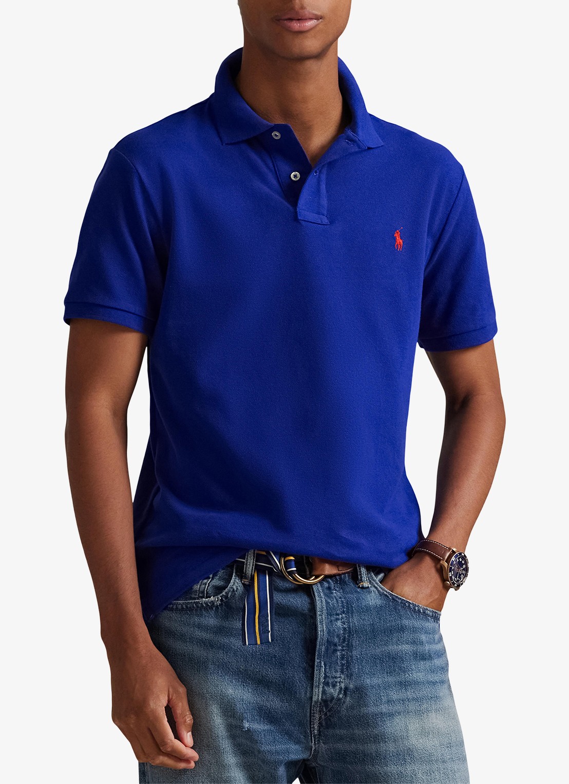 Ralph Lauren Custom slim fit polo van piqué katoen met logoborduring - detail 4 heritage royal/c3870