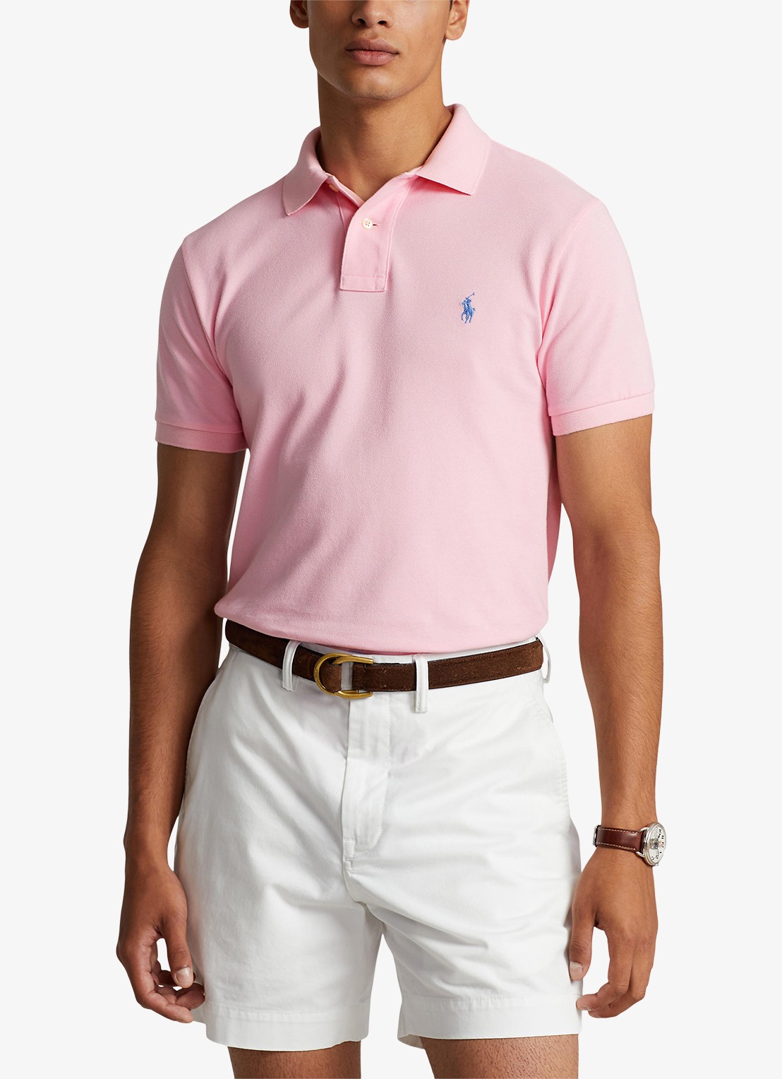 Ralph Lauren Custom slim fit polo van piqué katoen met logoborduring - detail 8 carmel pink / lichtroze