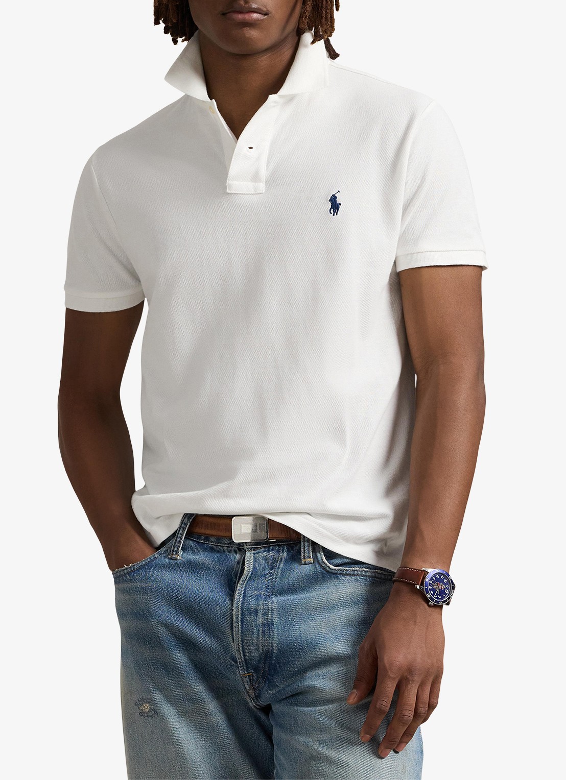 Ralph Lauren Custom slim fit polo van piqué katoen met logoborduring - detail 4 white / wit