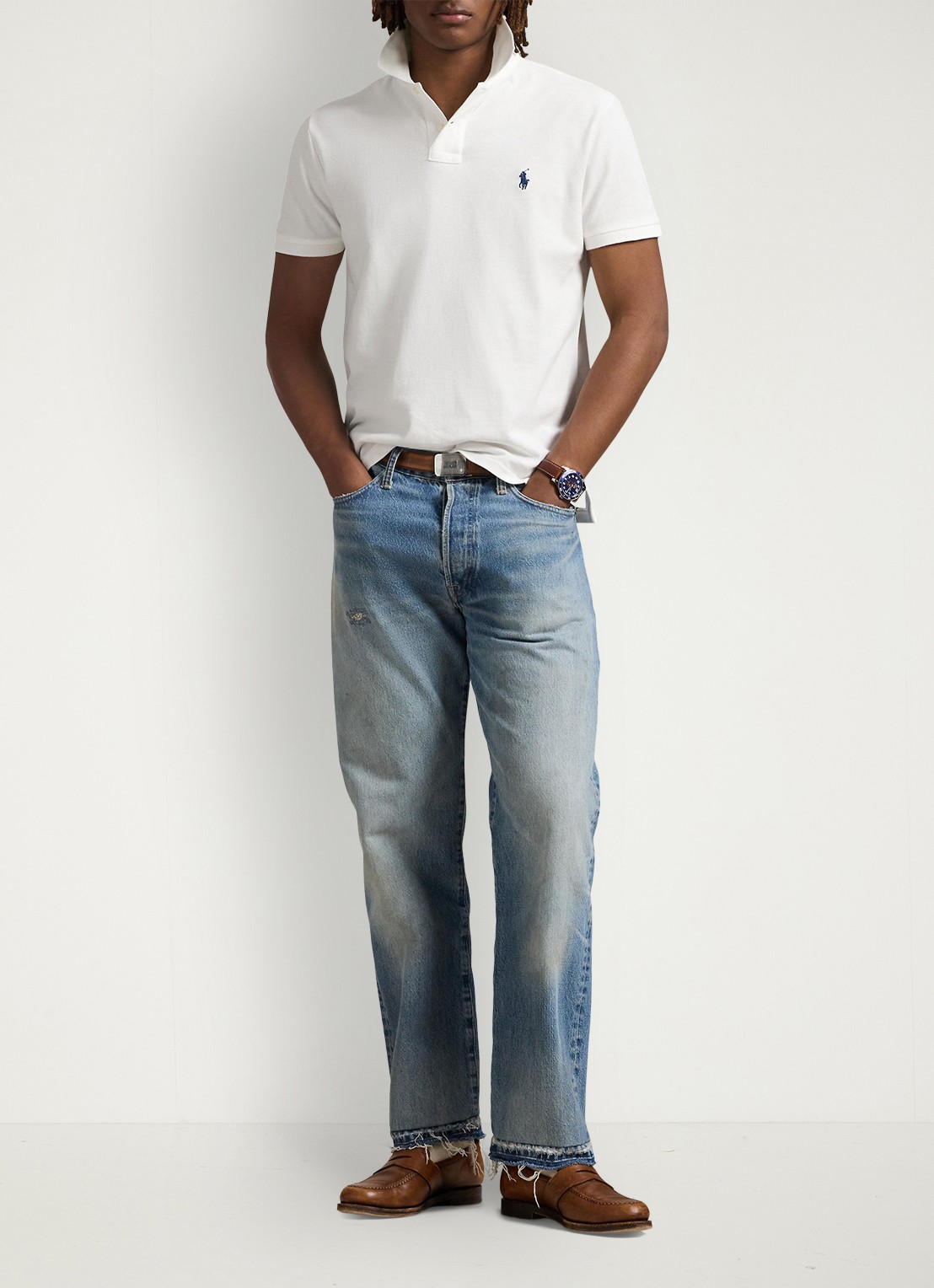 Ralph Lauren Custom slim fit polo van piqué katoen met logoborduring - voorkant 2 white / wit