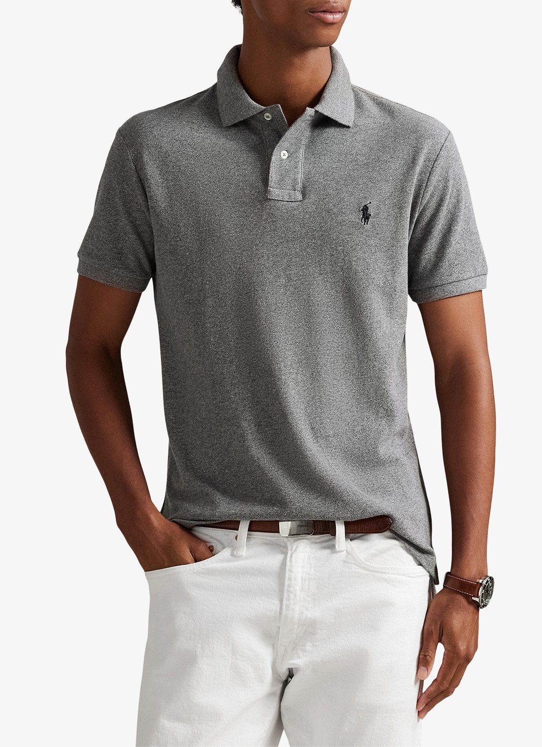 Ralph Lauren Custom slim fit polo van piqué katoen met logoborduring - detail 4 canterbury heather / grijs
