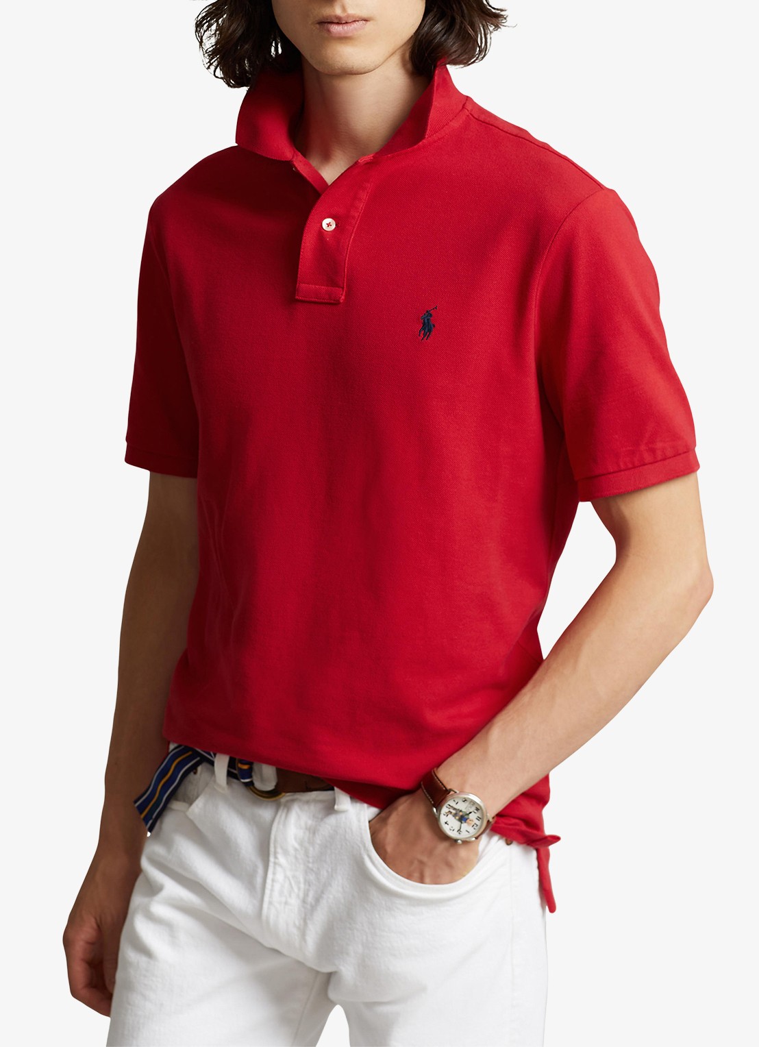 Ralph Lauren Custom slim fit polo van piqué katoen met logoborduring - detail 5 rl2000 red / rood